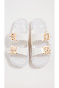 Tory Burch Women's Buckle Bubble Jelly Slides, Ivory/Gold1