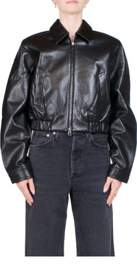 AGOLDE Women's Essie Recycled Leather Cropped Jacket, Black2