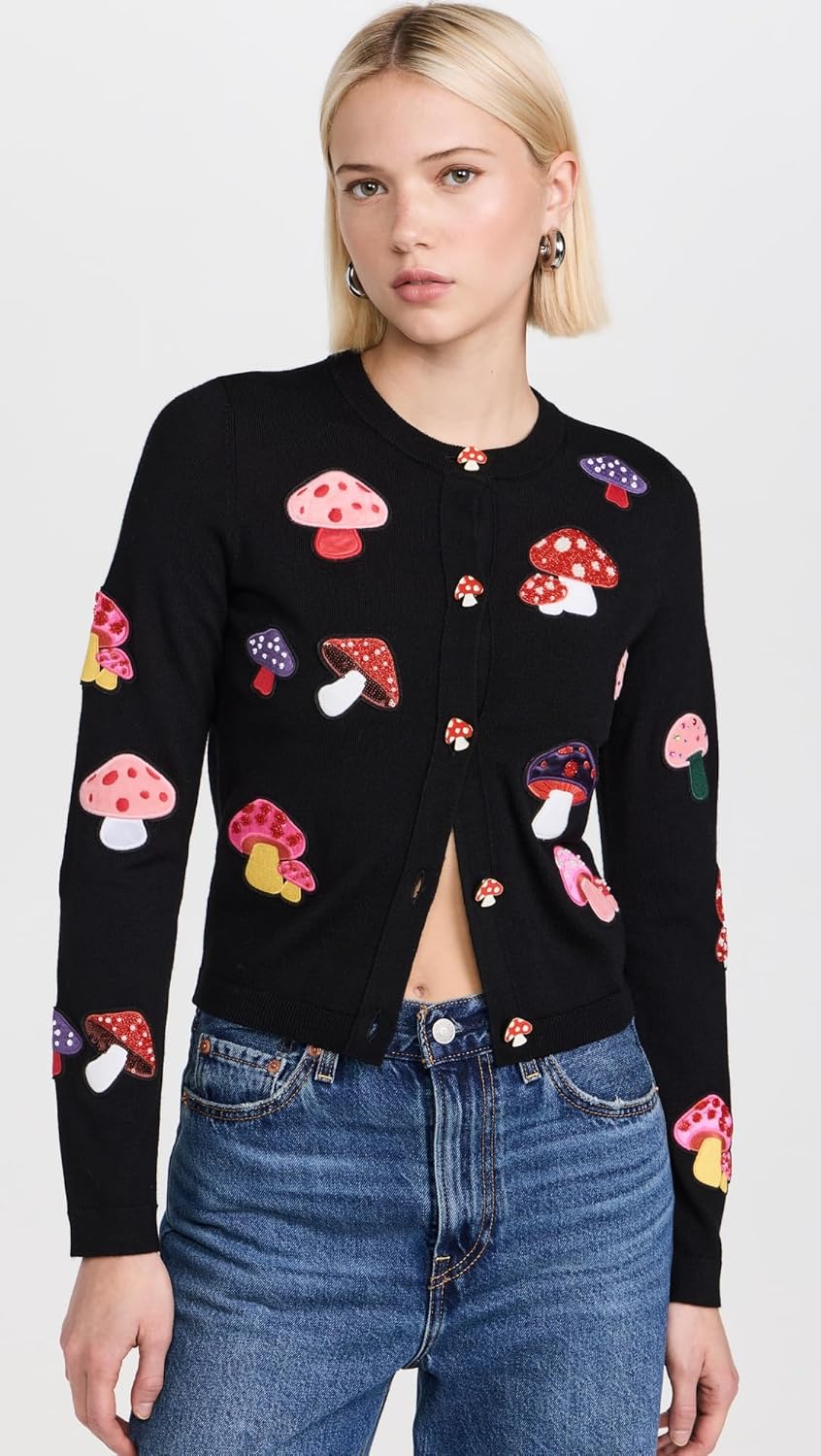 alice + olivia Ruthy Mushroom Cardigan, Black Multi, L2