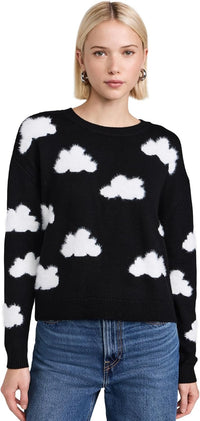 alice + olivia Gleeson Fuzzy Cloud Pullover, Black/Soft White, L1