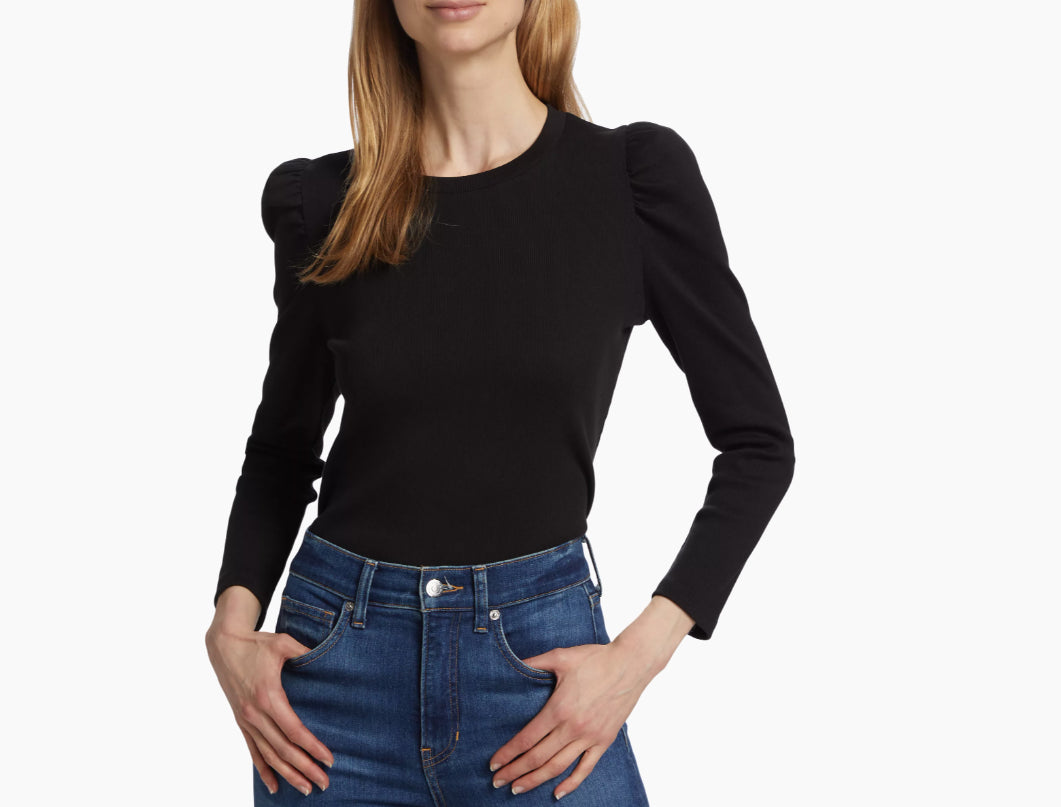 Veronica Beard Women's Britney Puff Sleeve Top, Black, L2