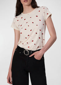 rag & bone Women's Allover Ladybug Tee, White Multi, L2