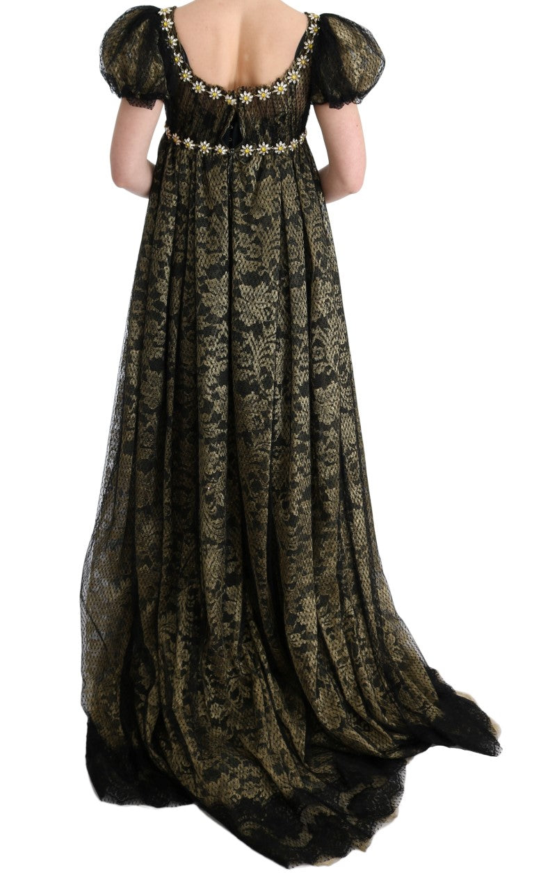 Dolce & Gabbana Sunflower Lace Crystal Maxi Shift Women's Dress