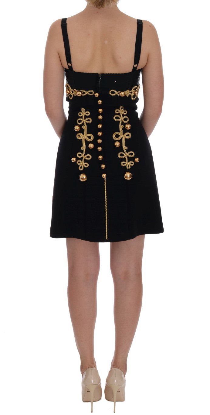 Dolce & Gabbana Elegant Black A-Line Sleeveless Dress with Gold Women's Details