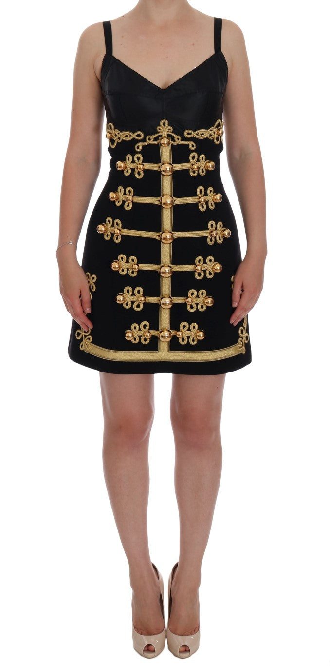 Dolce & Gabbana Elegant Black A-Line Sleeveless Dress with Gold Women's Details