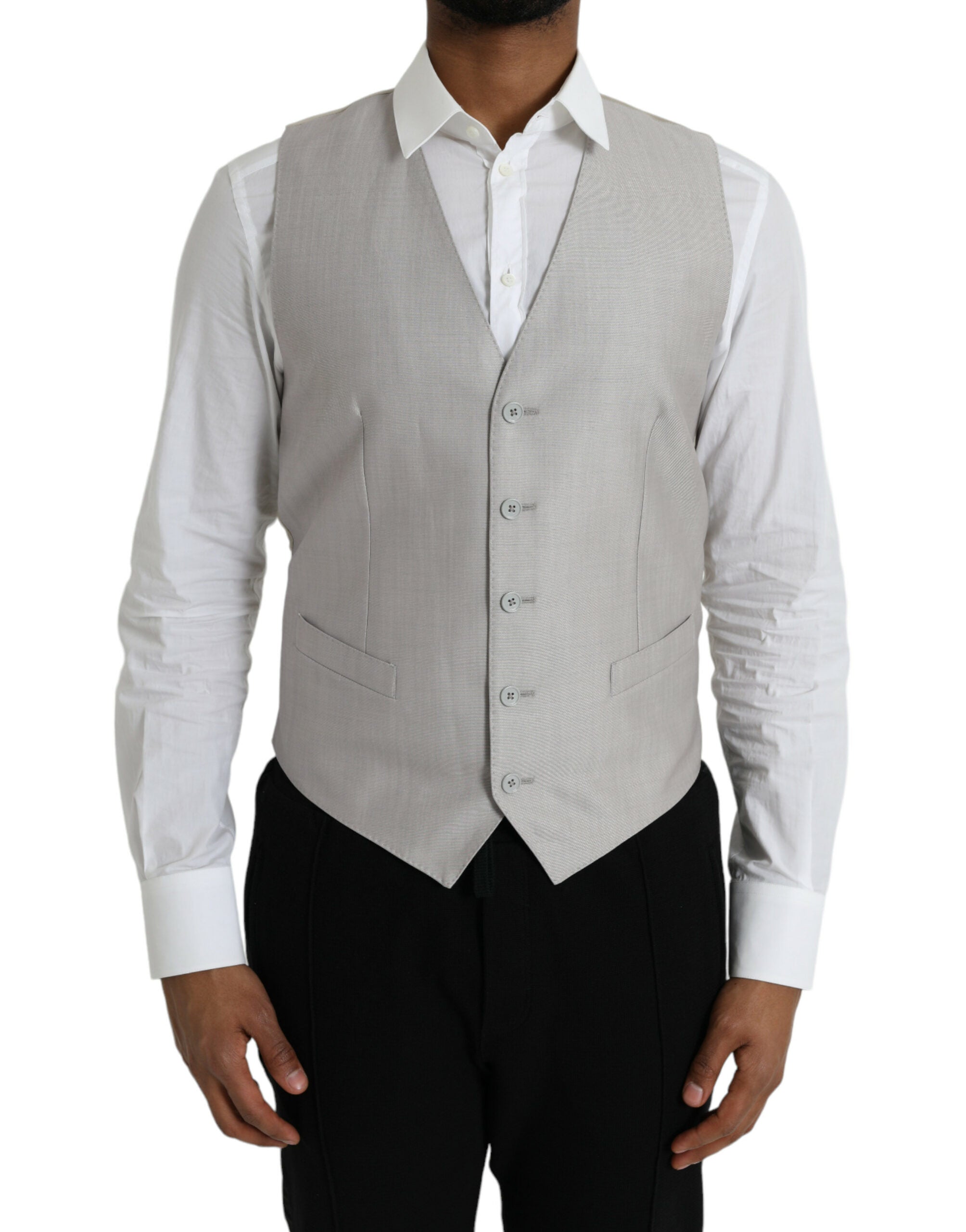 Dolce & Gabbana Light Gray Wool Formal Dress Waistcoat Men's Vest