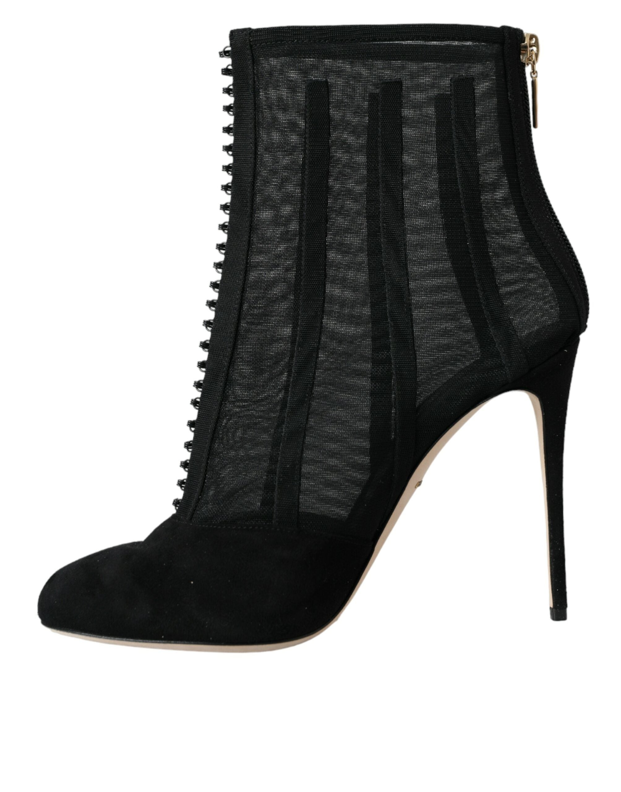 Dolce & Gabbana Black Mesh Stiletto Heels Ankle Boots Women's Shoes