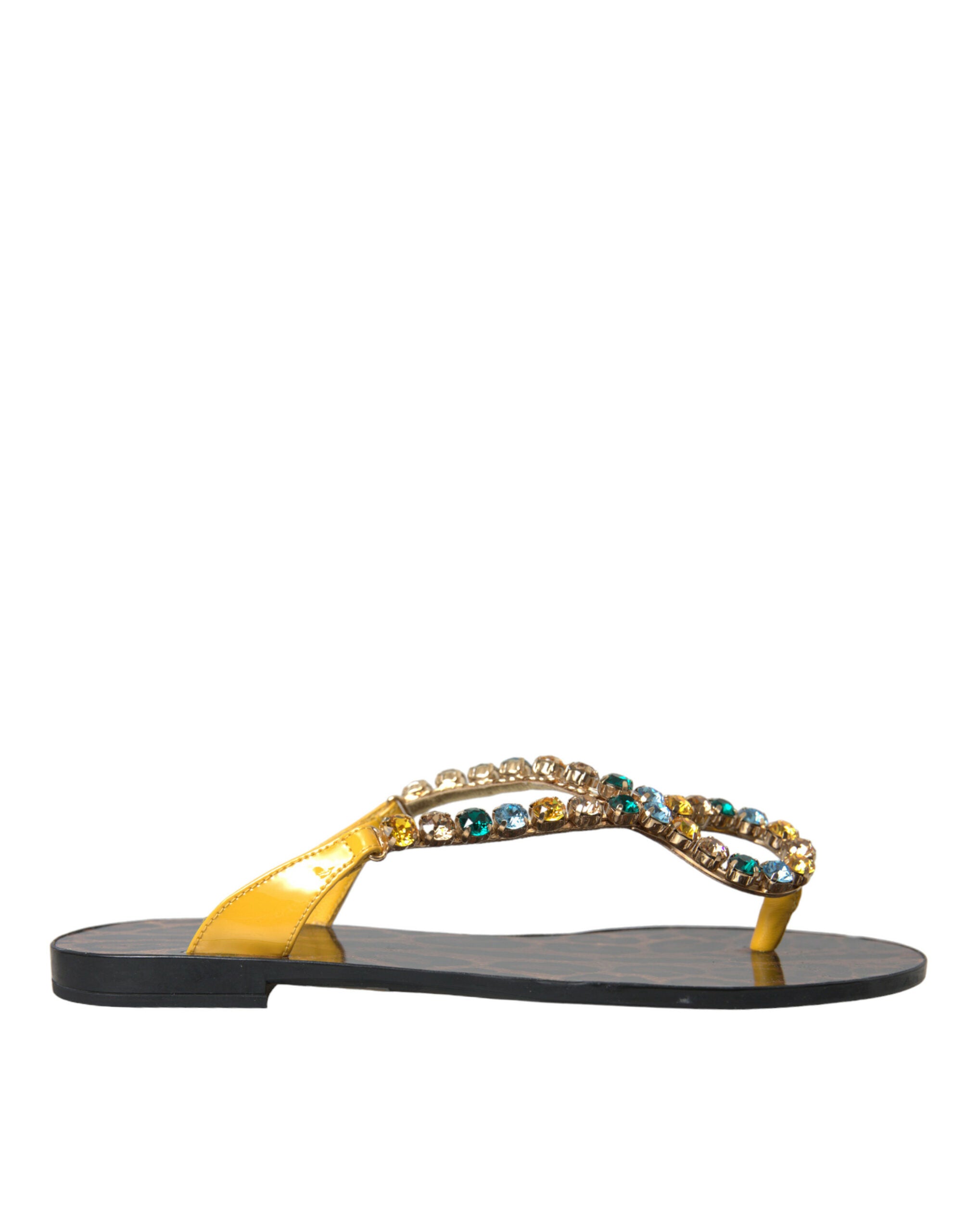 Dolce & Gabbana Mustard Crystal Calf Leather Beachwear Women's Shoes