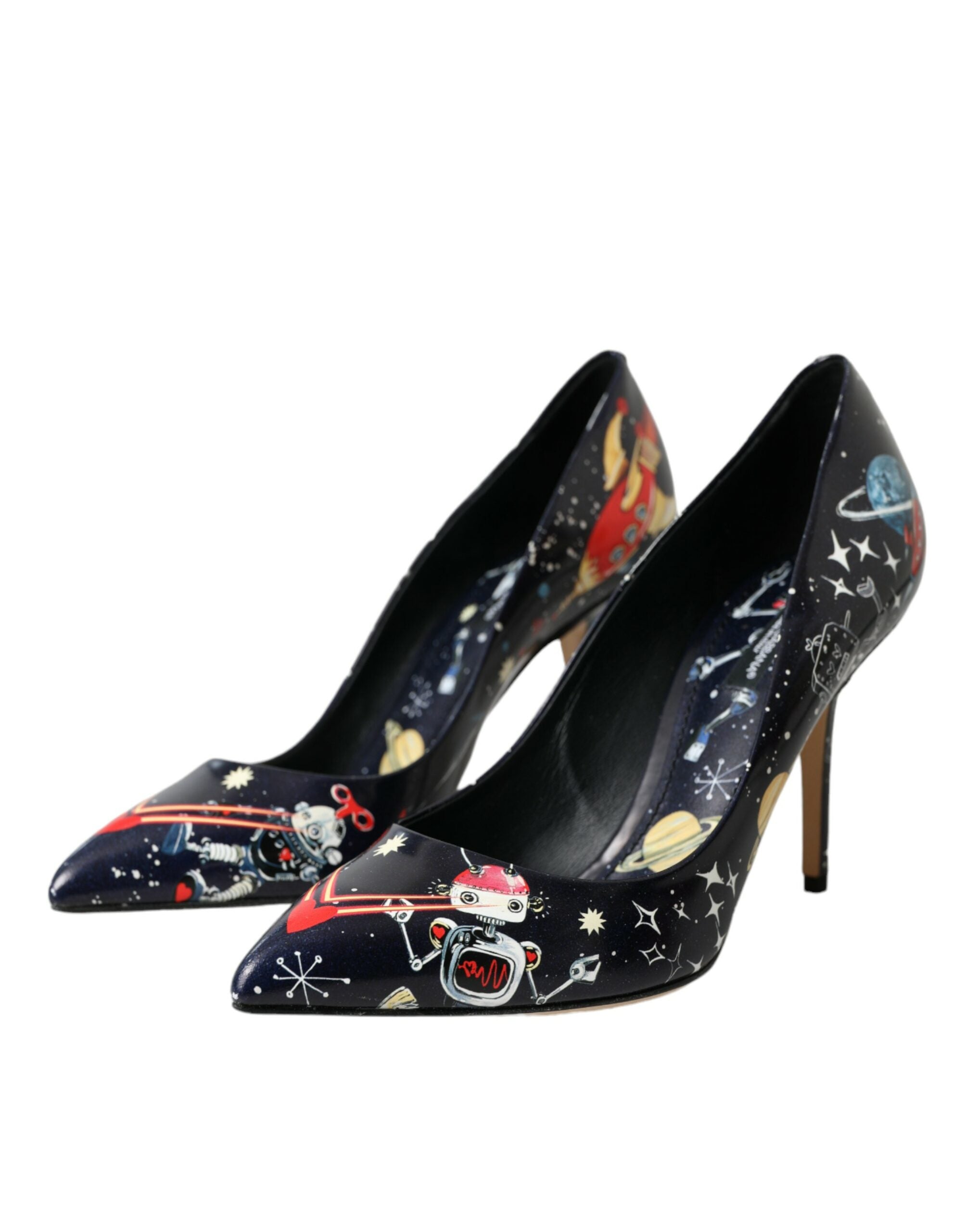 Dolce & Gabbana Blue Space Robot Leather Heels Pumps Women's Shoes