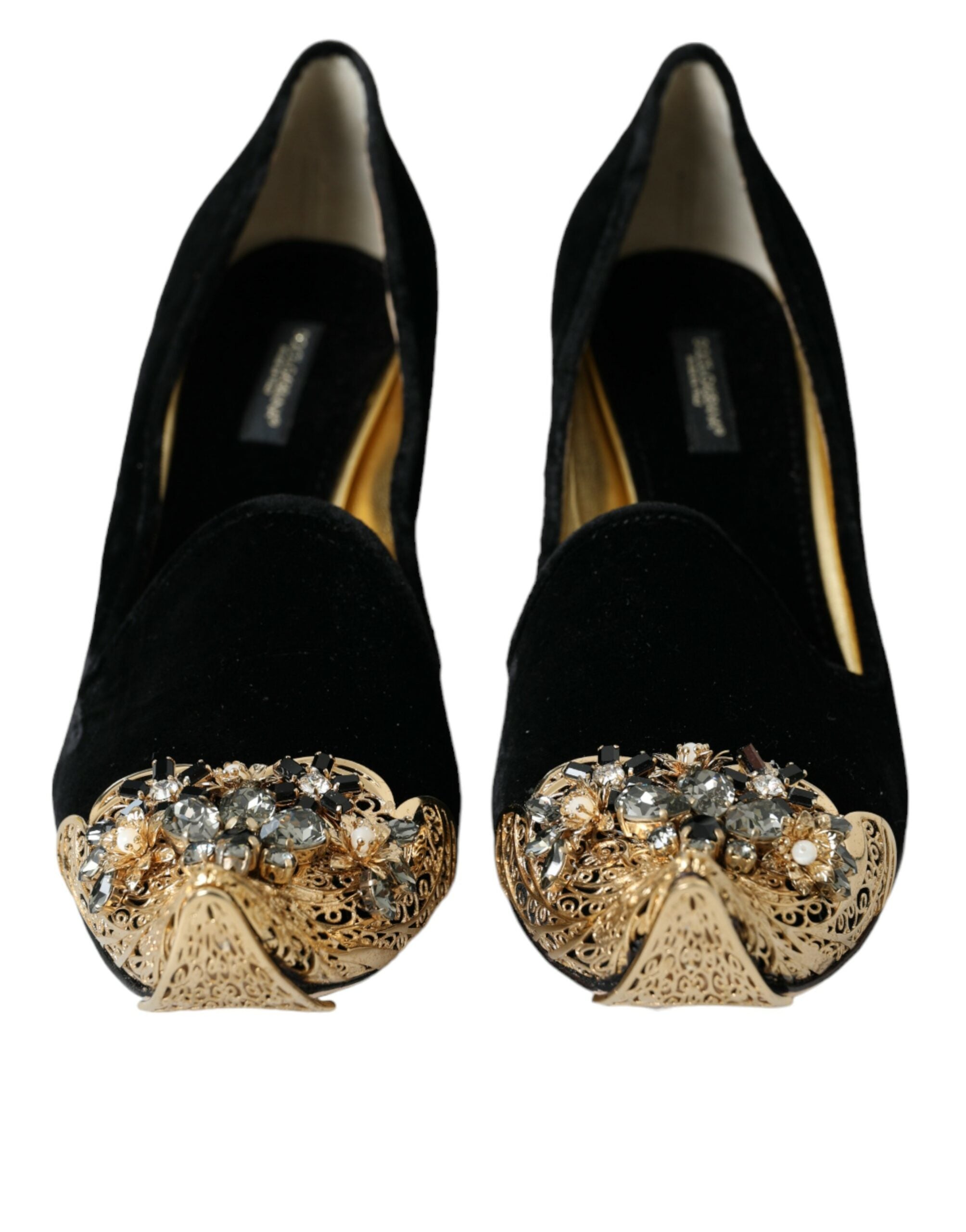 Dolce & Gabbana Black Velvet Embellished Heels Pumps Women's Shoes