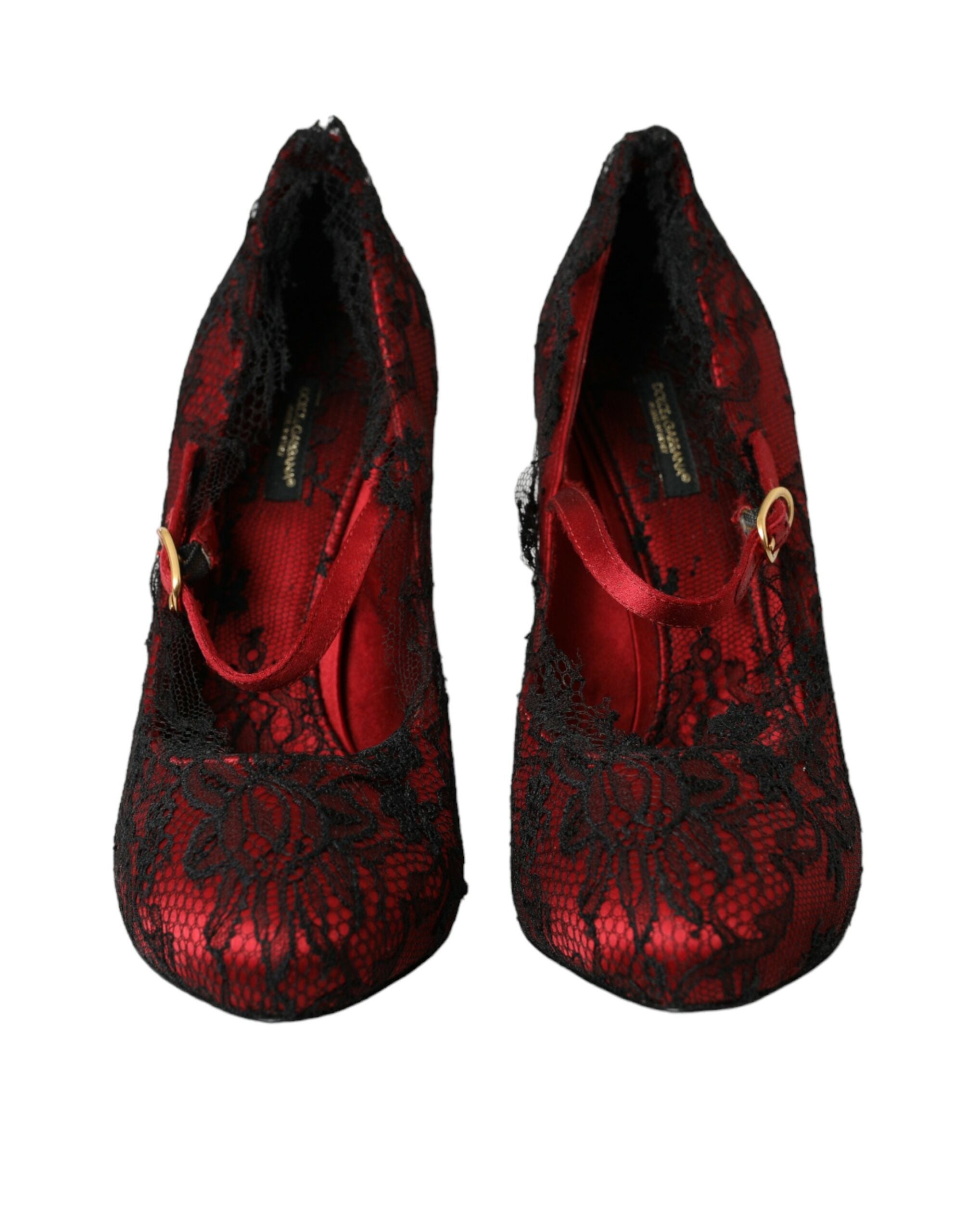 Dolce & Gabbana Red Black Floral Lace Mary Jane Pumps Women's Shoes