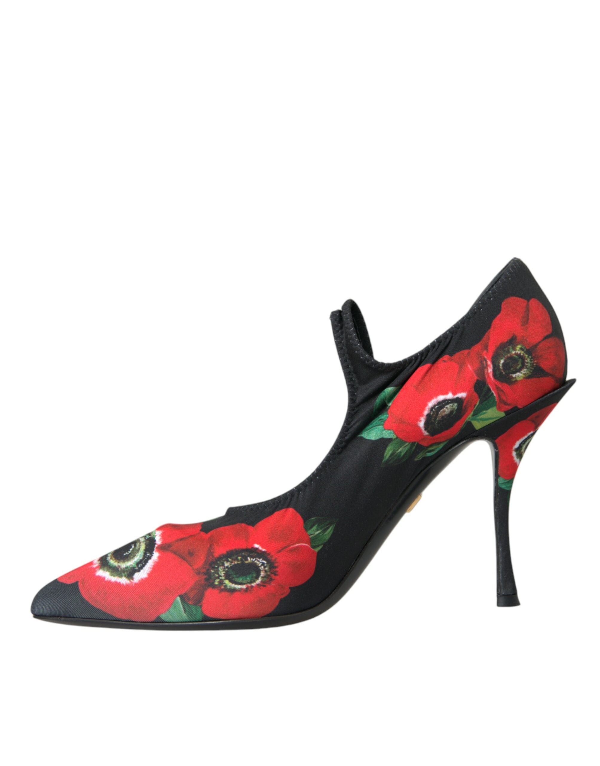 Dolce & Gabbana Black Floral Crystal Mary Jane Pumps Women's Shoes