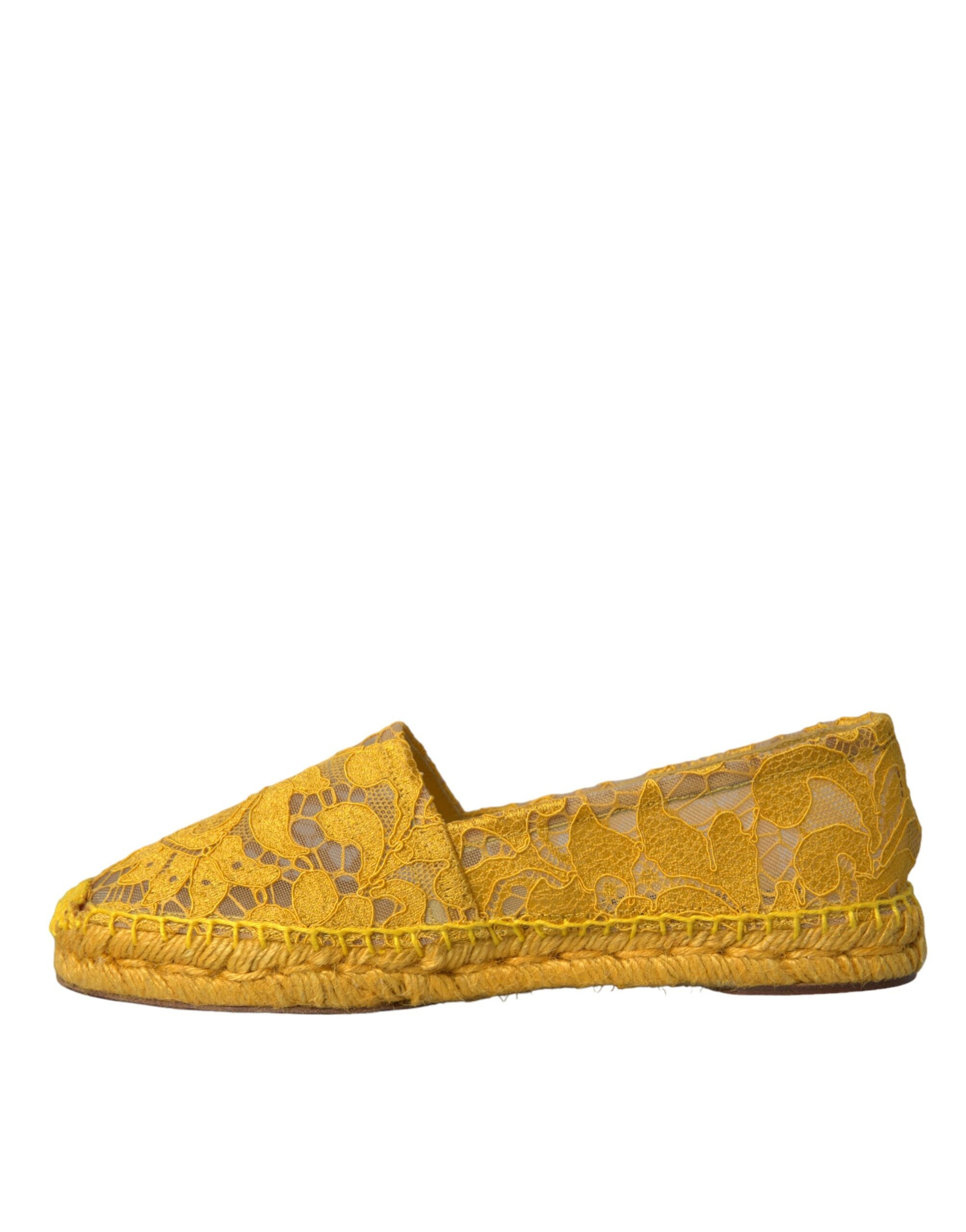 Dolce & Gabbana Yellow Taormina Lace Espadrille Loafers Flats Women's Shoes