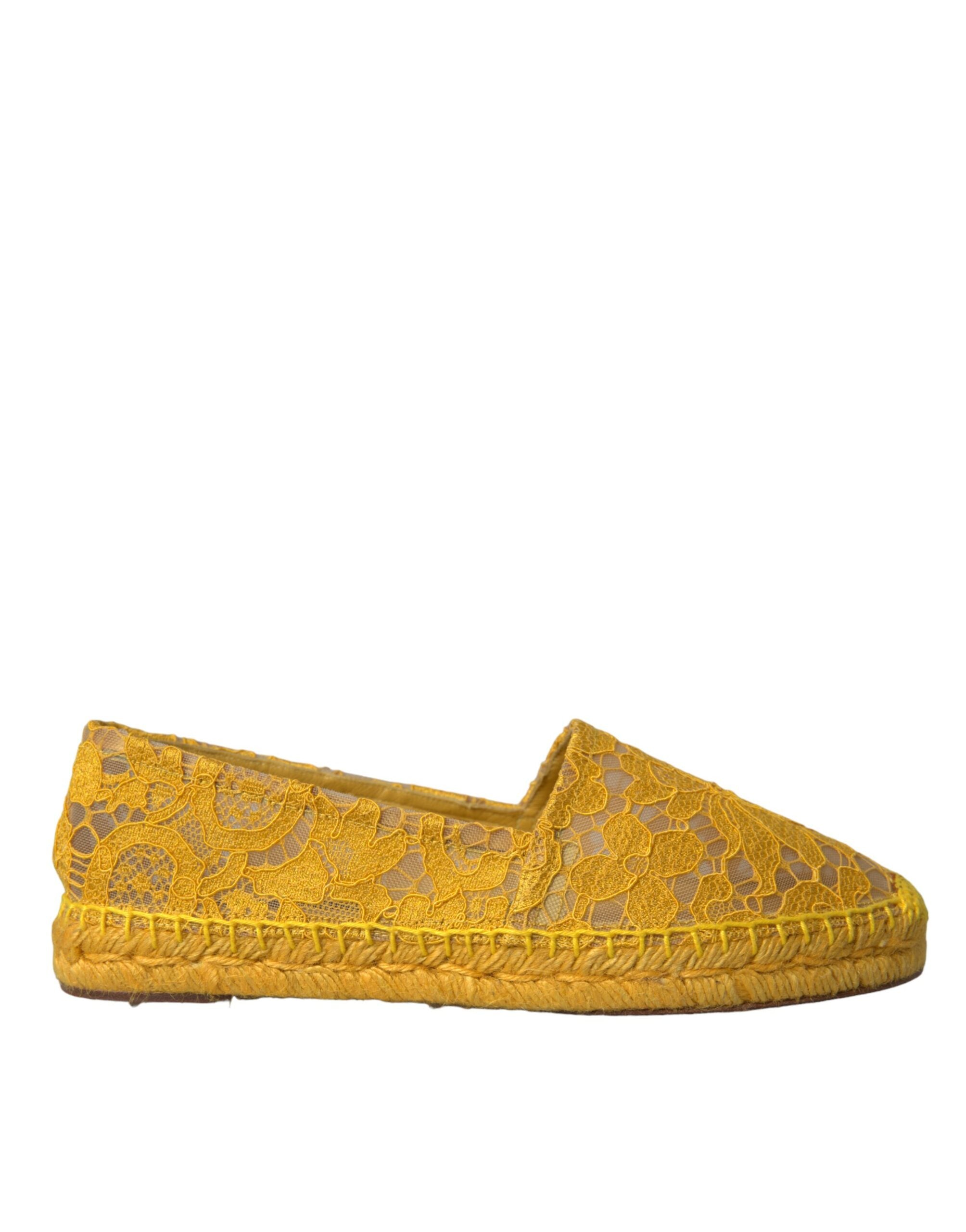 Dolce & Gabbana Yellow Taormina Lace Espadrille Loafers Flats Women's Shoes