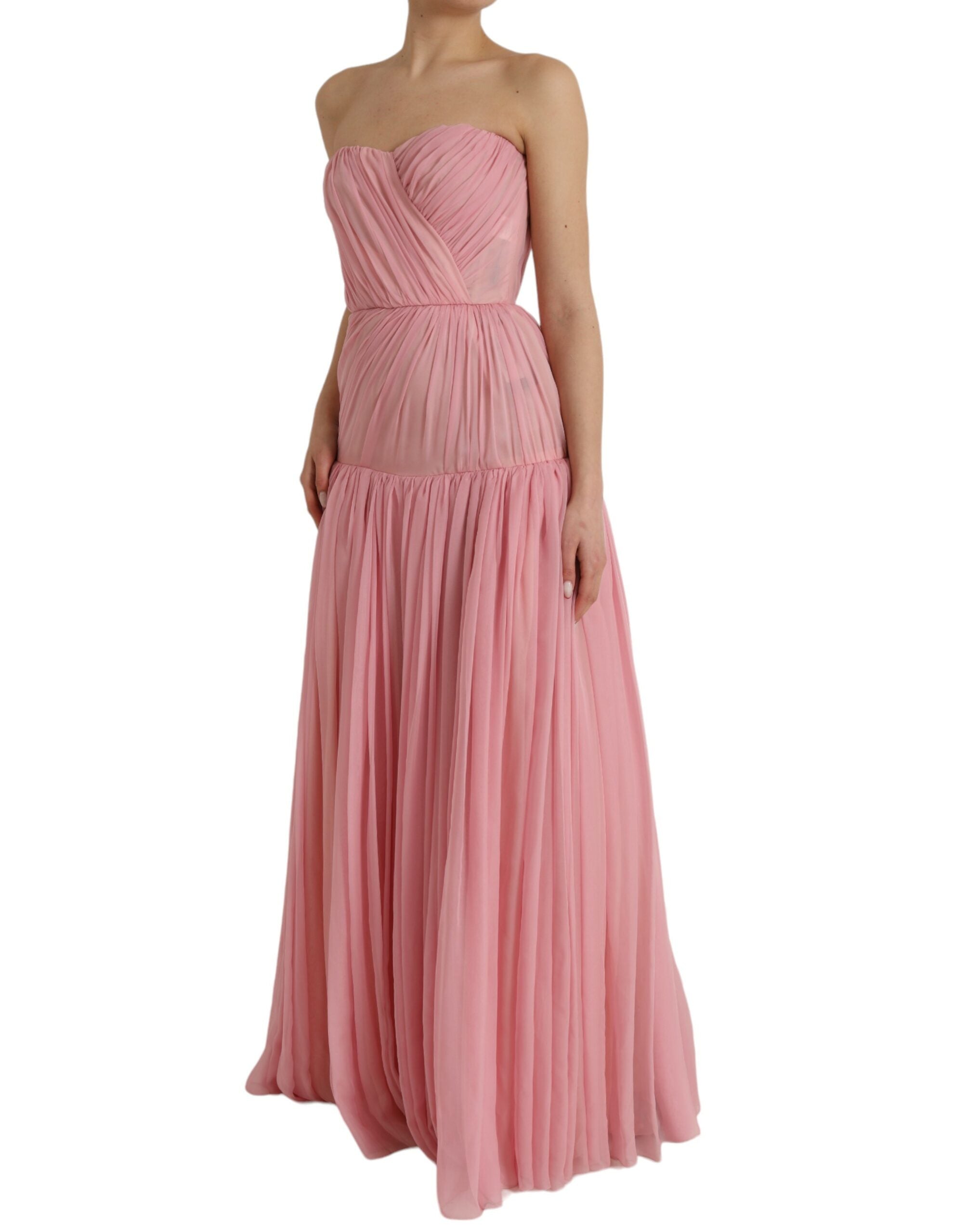 Dolce & Gabbana Pink Silk Strapless Maxi A-line Gown Women's Dress