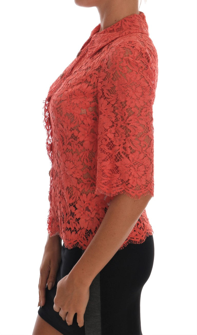 Dolce & Gabbana Elegant Orange Floral Lace Crystal Cardigan Women's Blouse