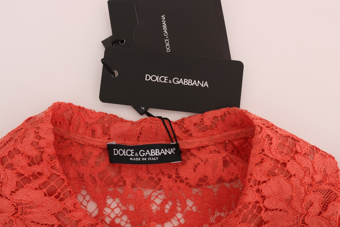 Dolce & Gabbana Elegant Orange Floral Lace Crystal Cardigan Women's Blouse