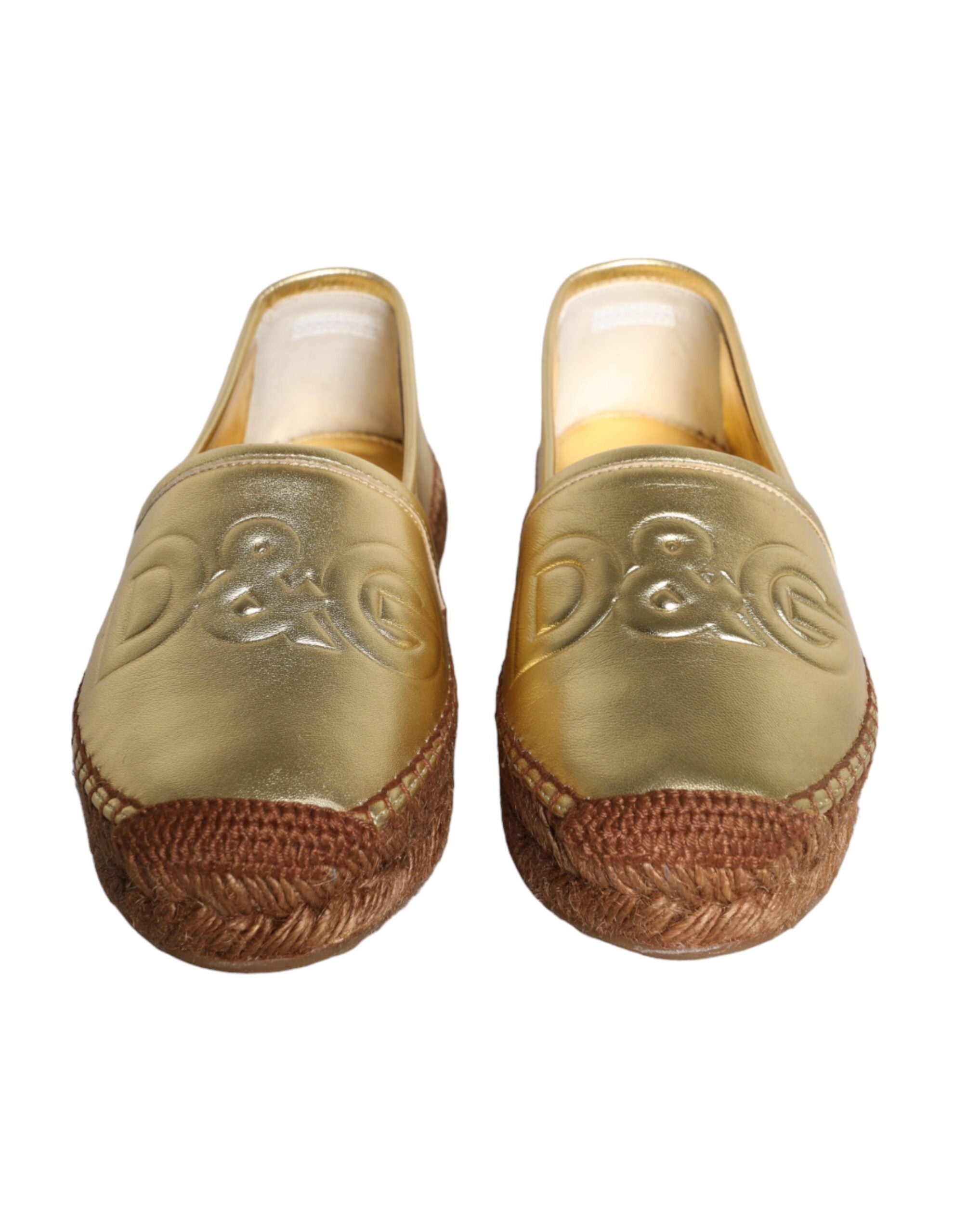 Dolce & Gabbana Gold Leather Loafers Flats Espadrille Women's Shoes