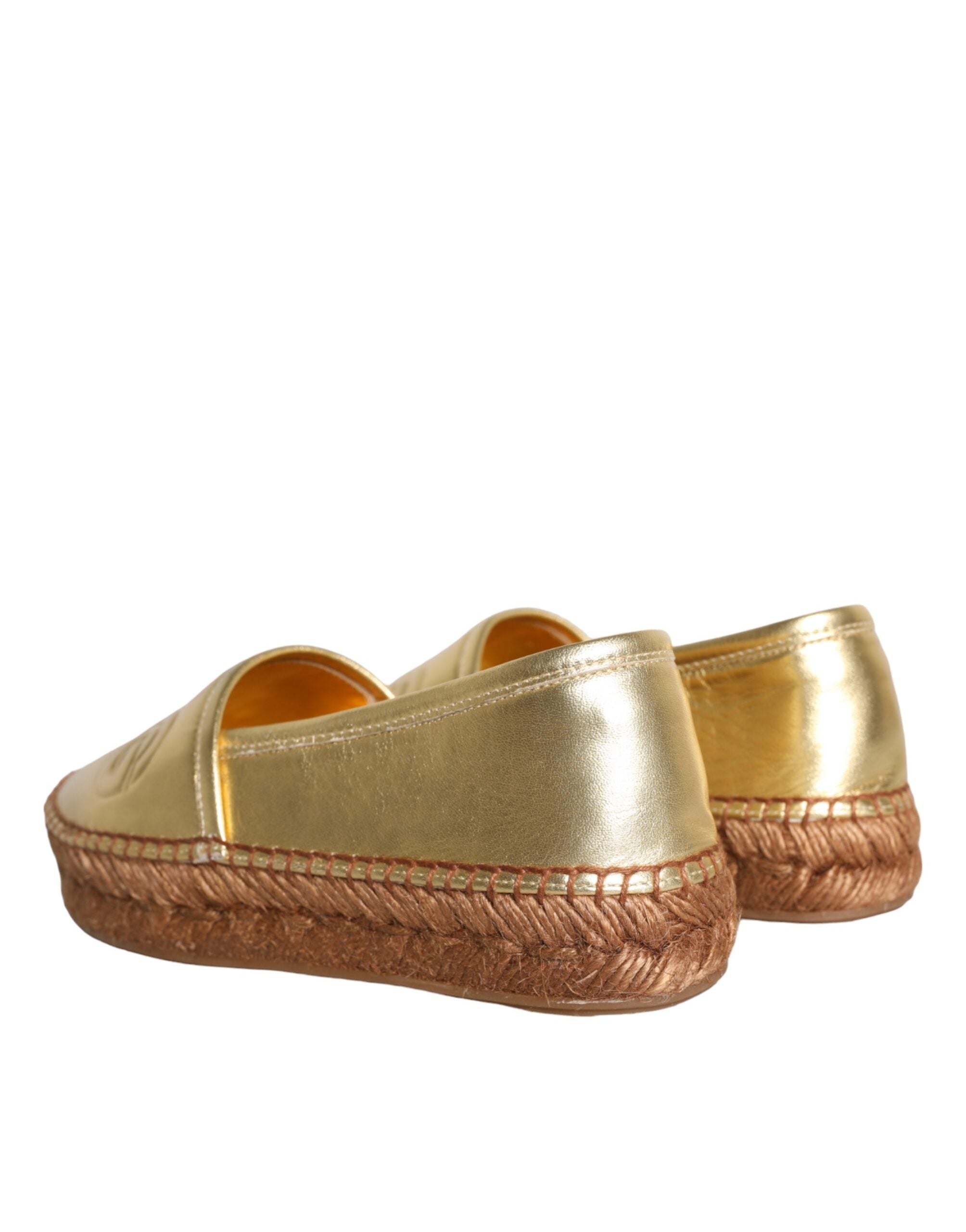 Dolce & Gabbana Gold Leather Loafers Flats Espadrille Women's Shoes