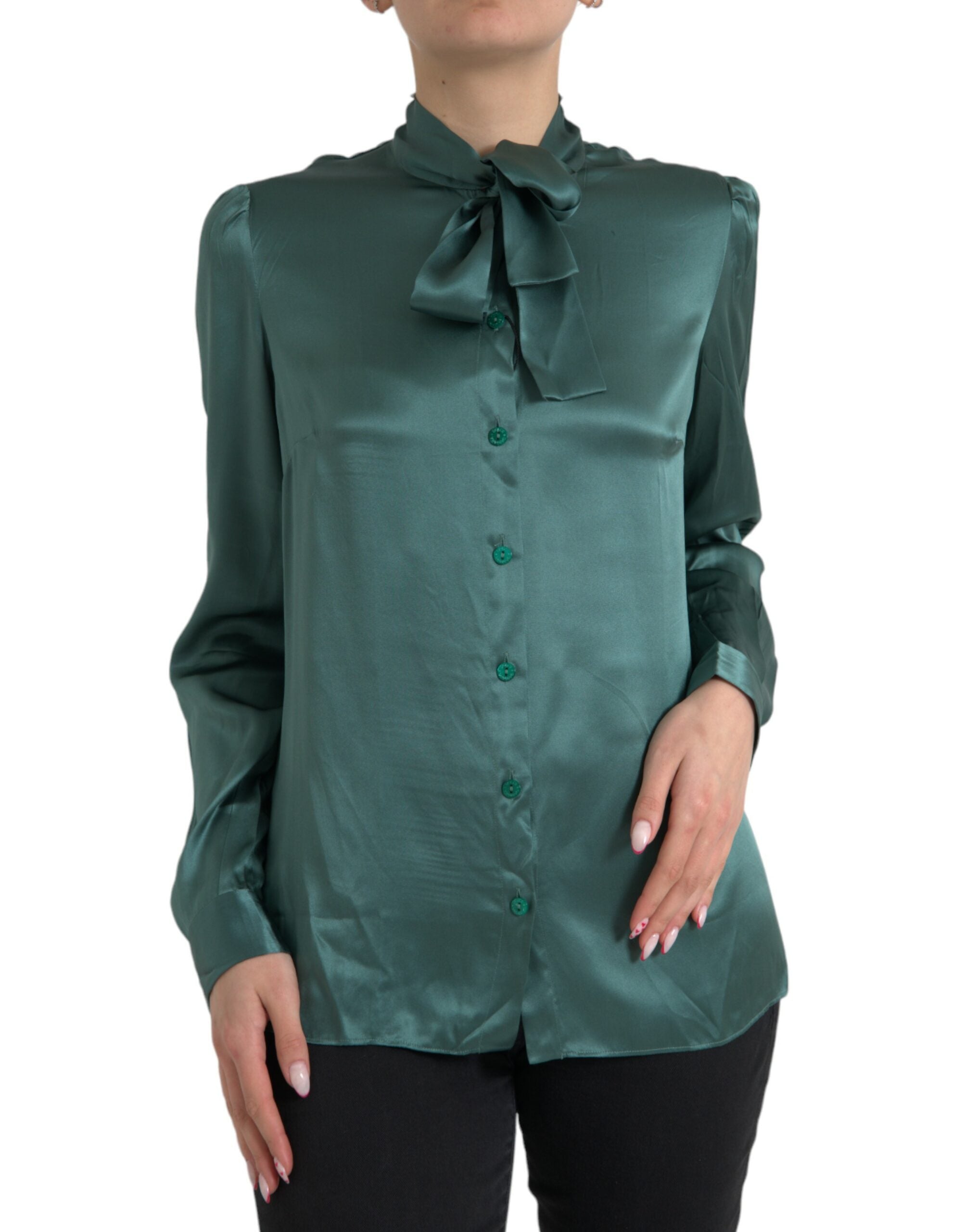 Dolce & Gabbana Elegant Dark Green Silk Blouse Women's Top