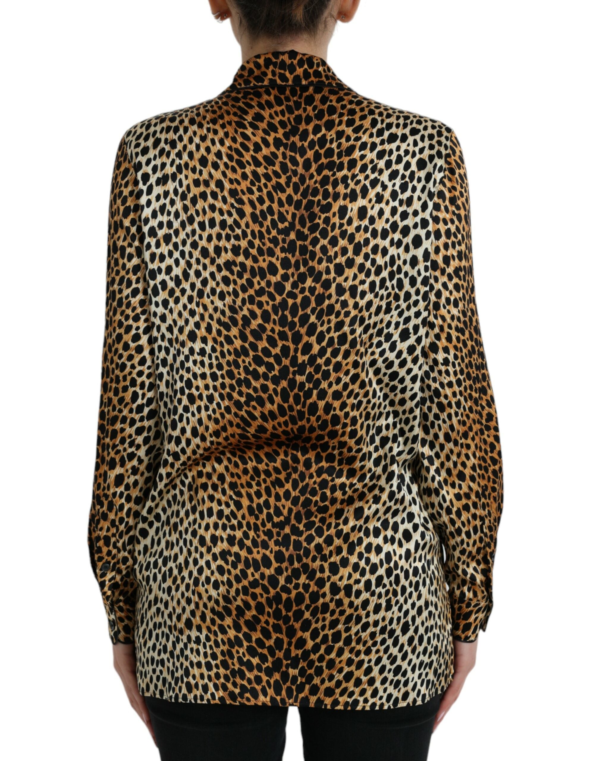 Dolce & Gabbana Elegant Brown Animal Print Silk Women's Blouse