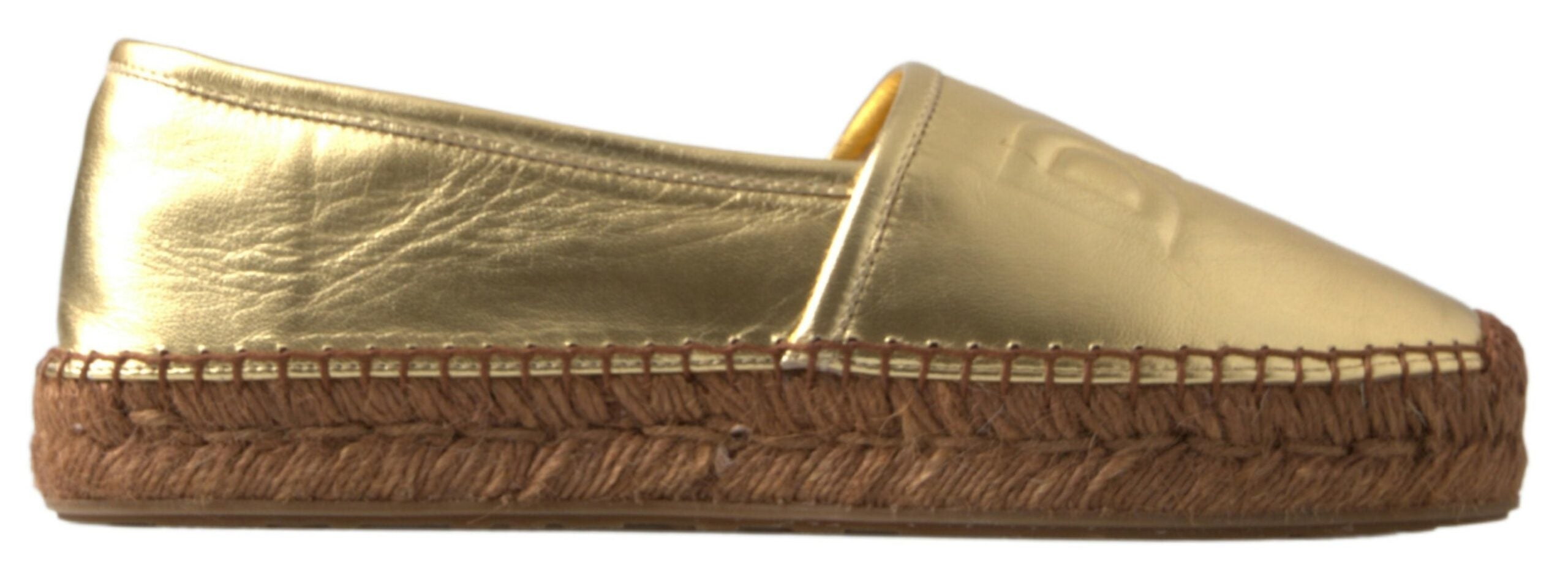 Dolce & Gabbana Gold Leather Loafers Flats Espadrille Women's Shoes