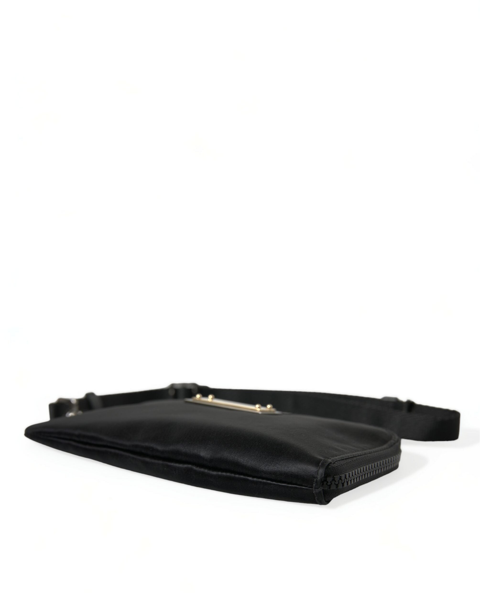 Dolce & Gabbana Elegant Black Nylon Leather Pouch with Silver Women's Details