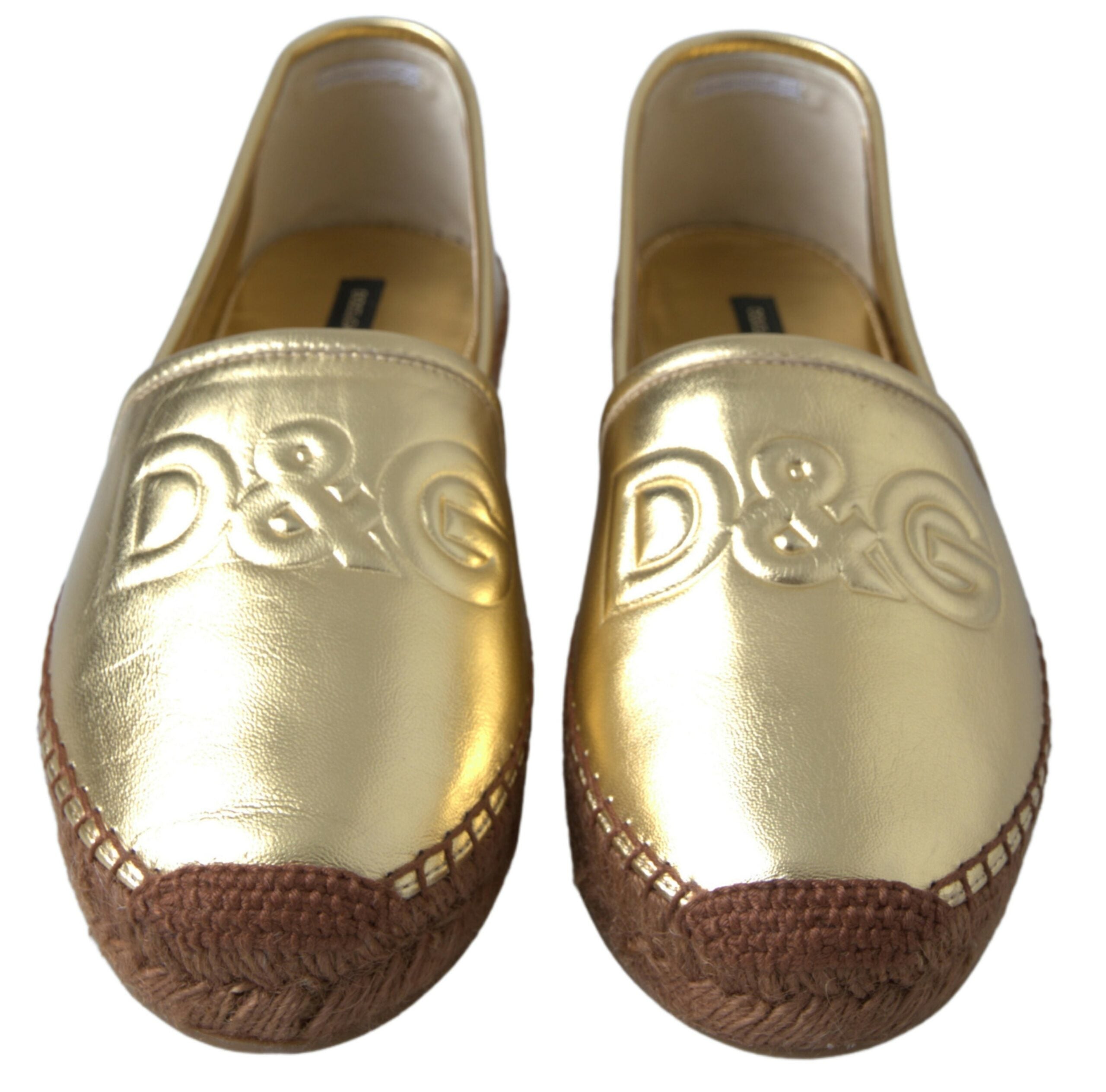 Dolce & Gabbana Gold Leather Loafers Flats Espadrille Women's Shoes