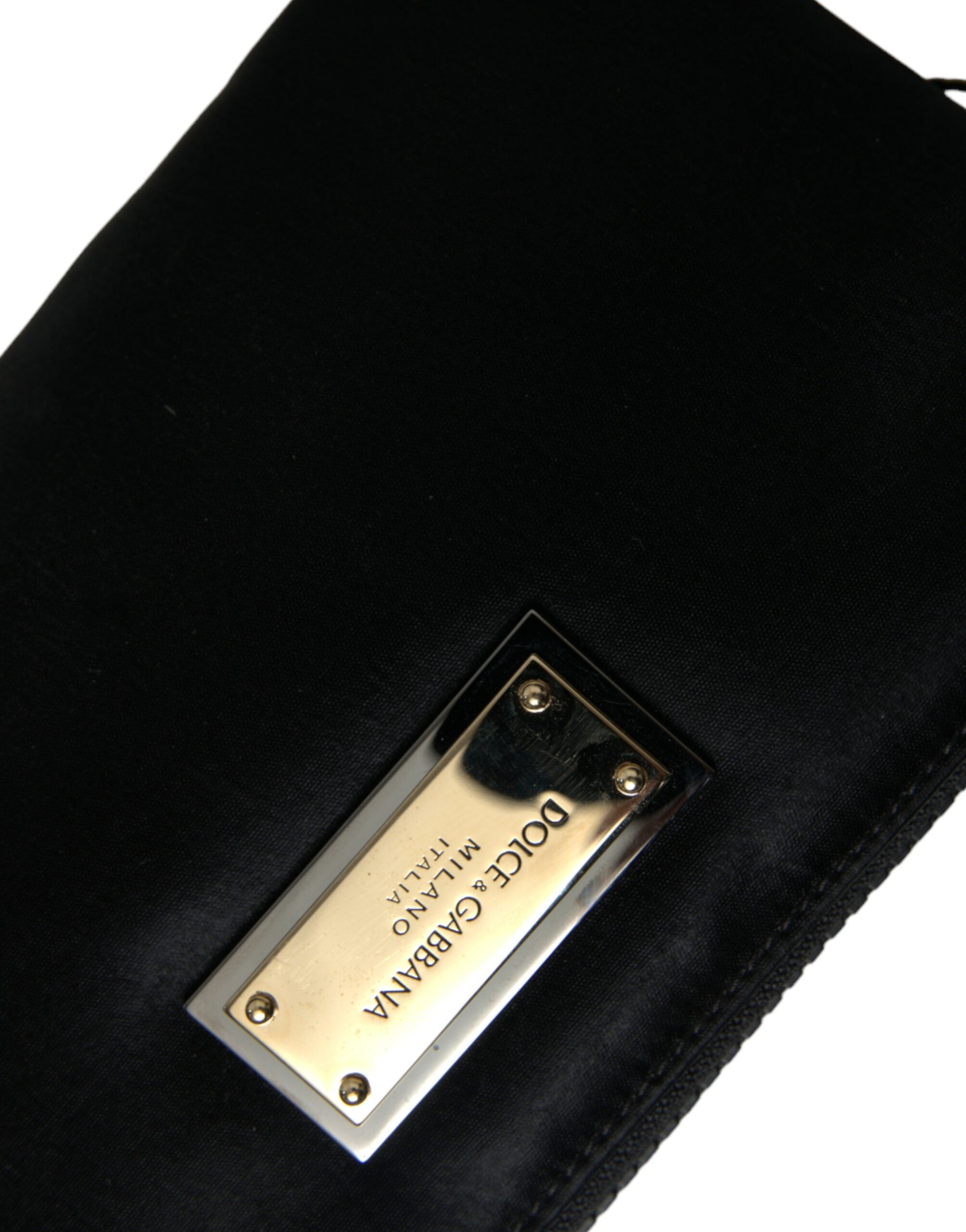 Dolce & Gabbana Elegant Black Nylon Leather Pouch with Silver Women's Details