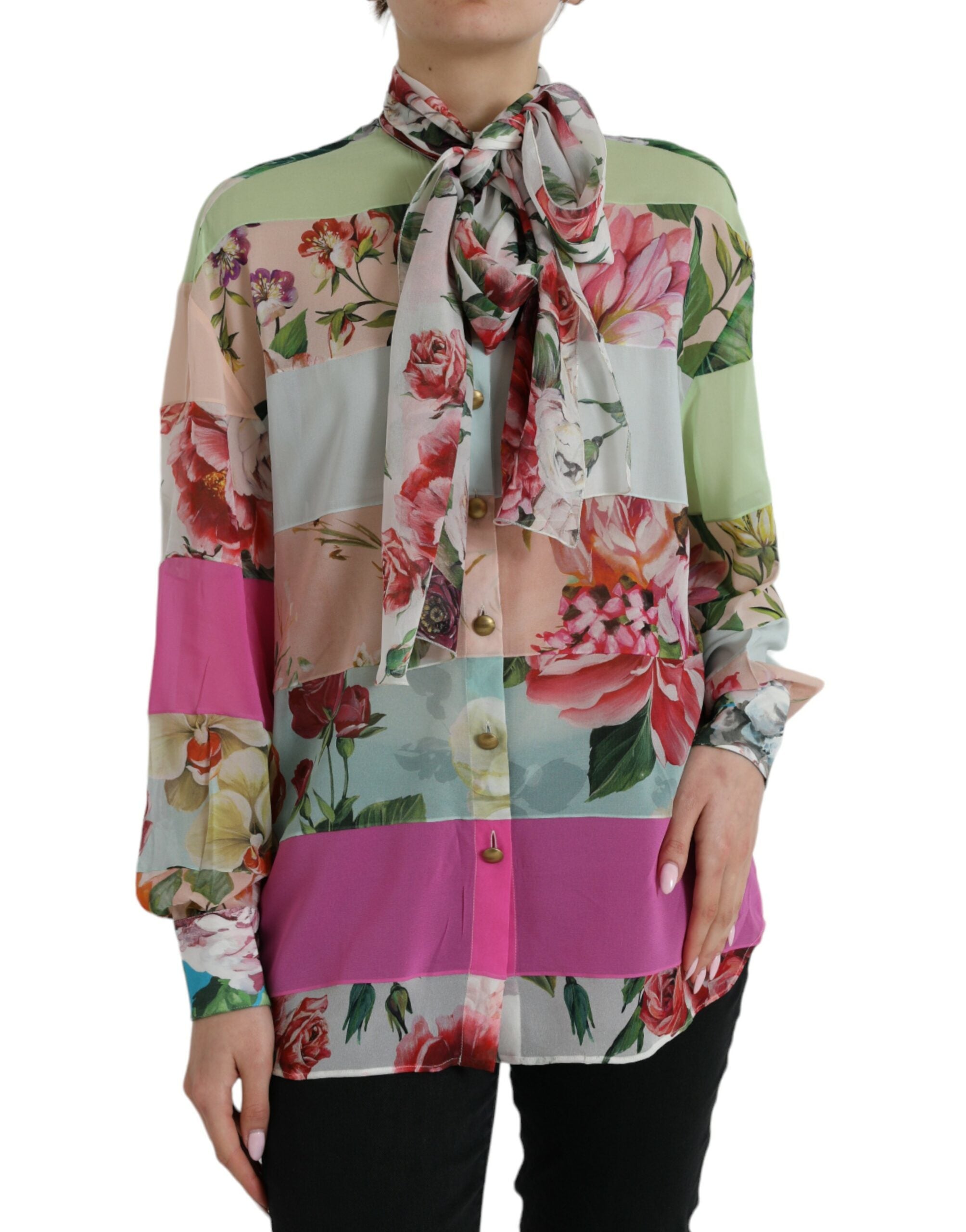 Dolce & Gabbana Elegant Multicolor Silk Blend Long Sleeve Women's Top