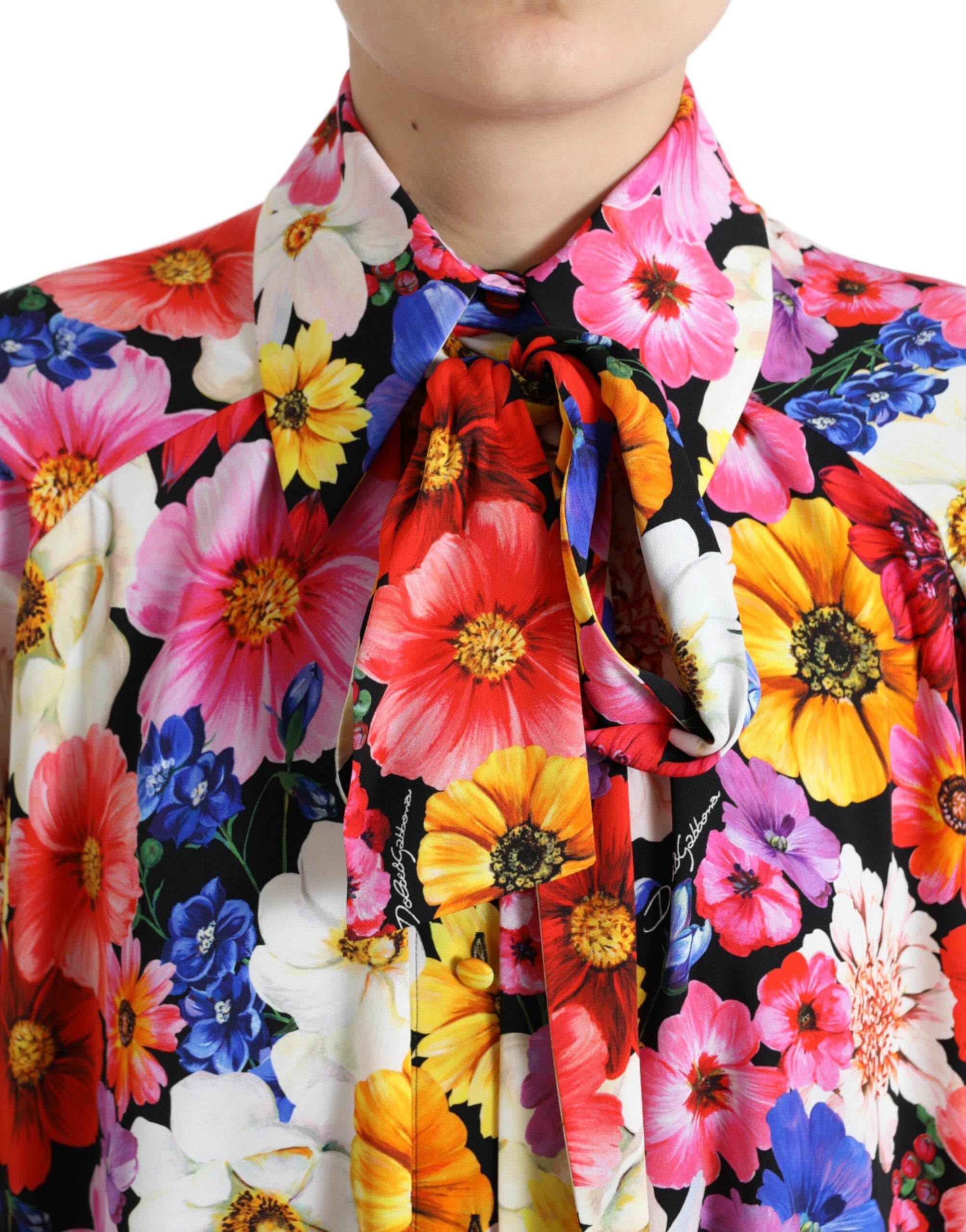 Dolce & Gabbana Floral Silk Blouse with Front Tie Women's Fastening