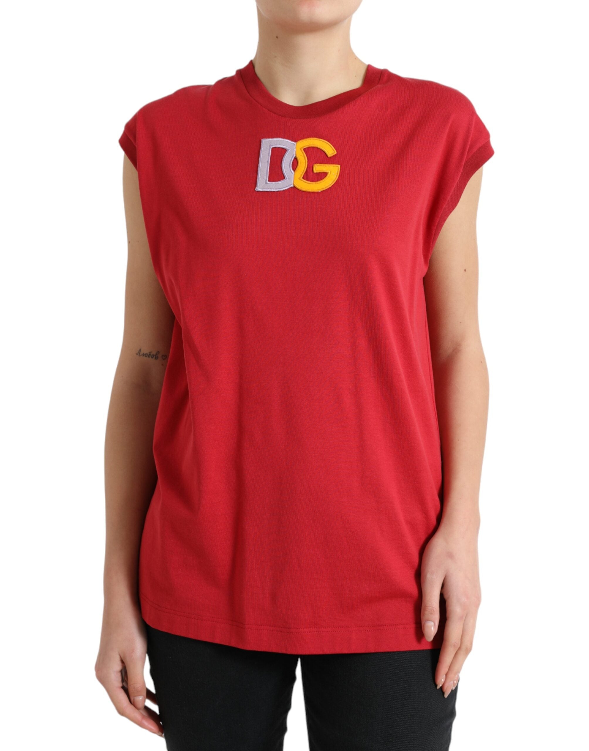 Dolce & Gabbana Elegant Red Cotton Crew Neck Tank Women's Top