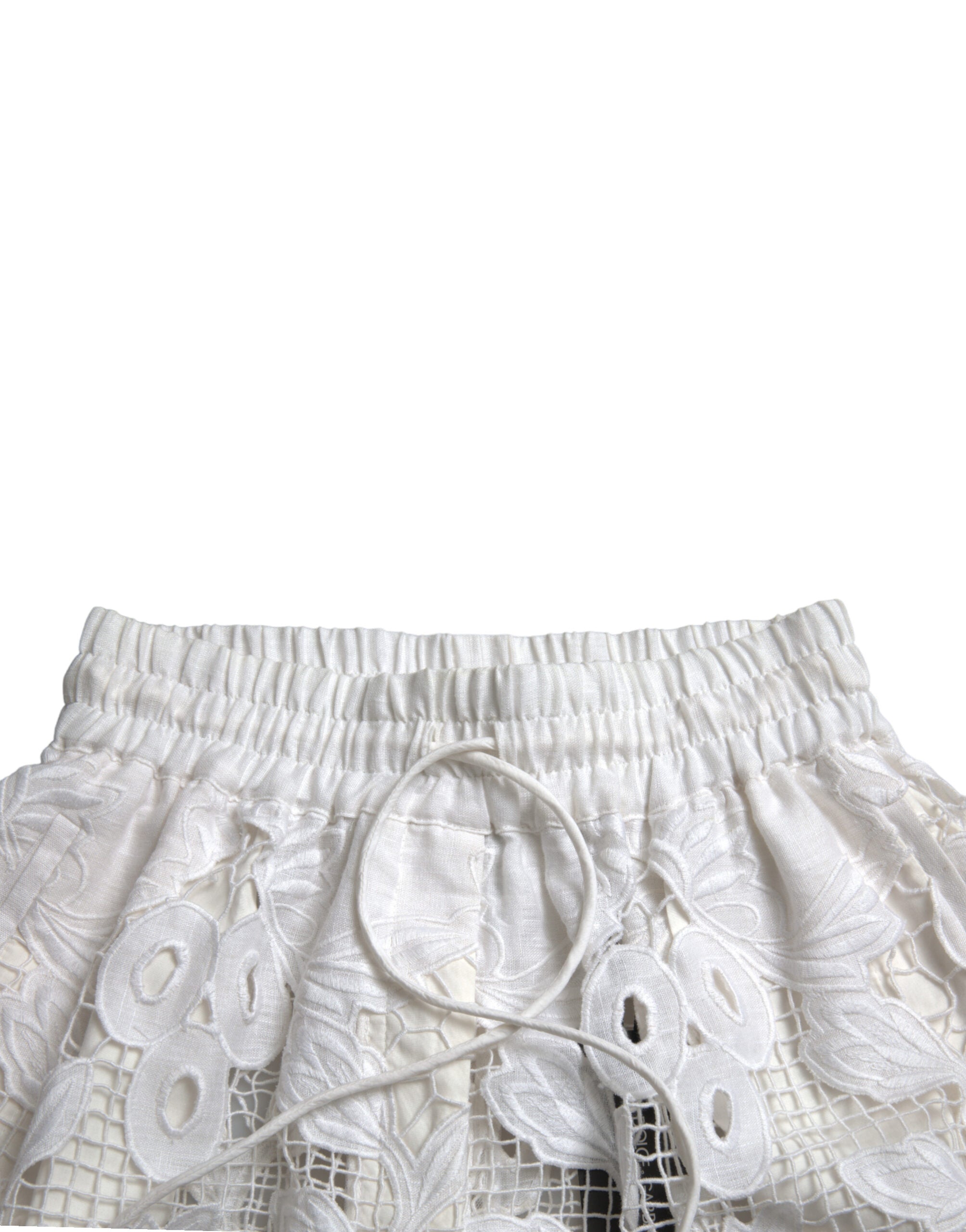 Dolce & Gabbana Chic High-Waisted Lace Shorts in Pure Women's White