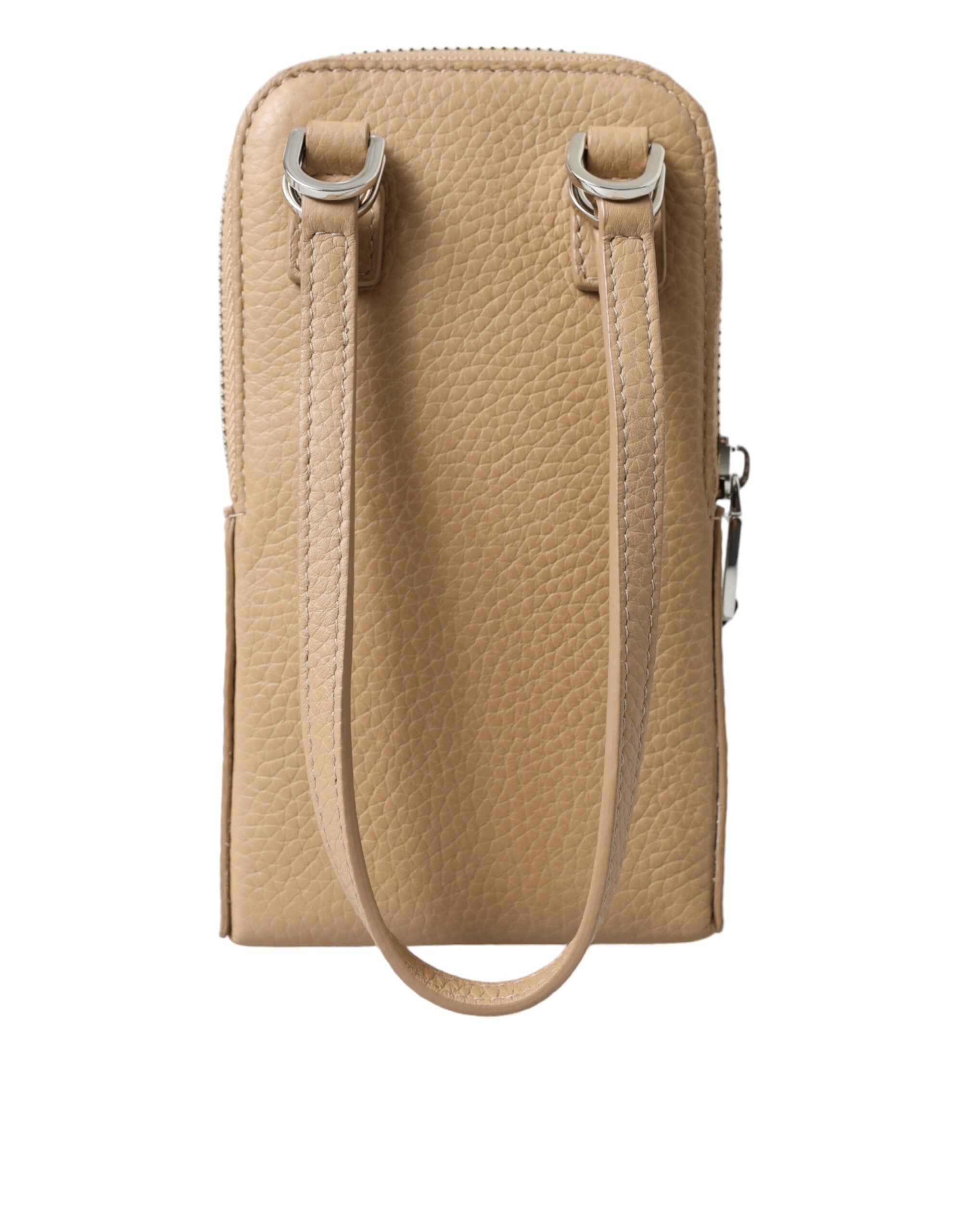 Dolce & Gabbana Elegant Beige Leather Crossbody Phone Women's Bag