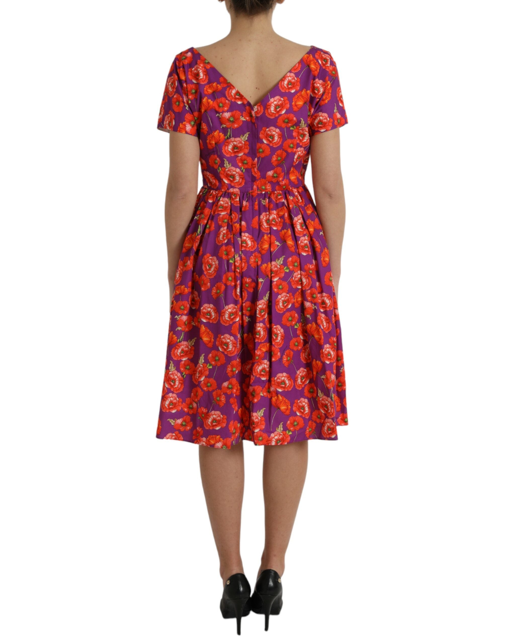 Dolce & Gabbana Multicolor Floral Cotton A-line Knee Length Women's Dress