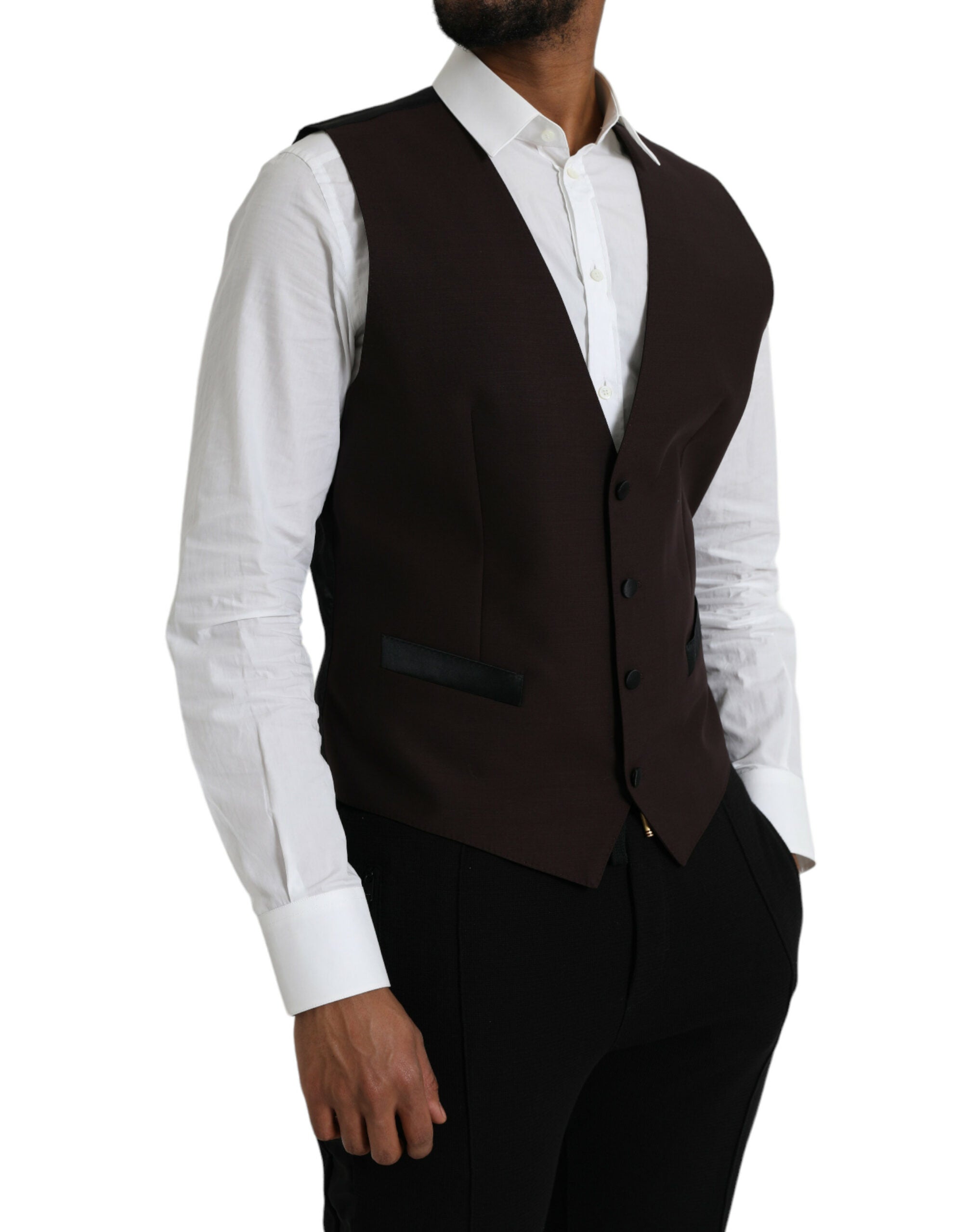 Dolce & Gabbana Brown Wool Waistcoat Dress Formal Men's Vest