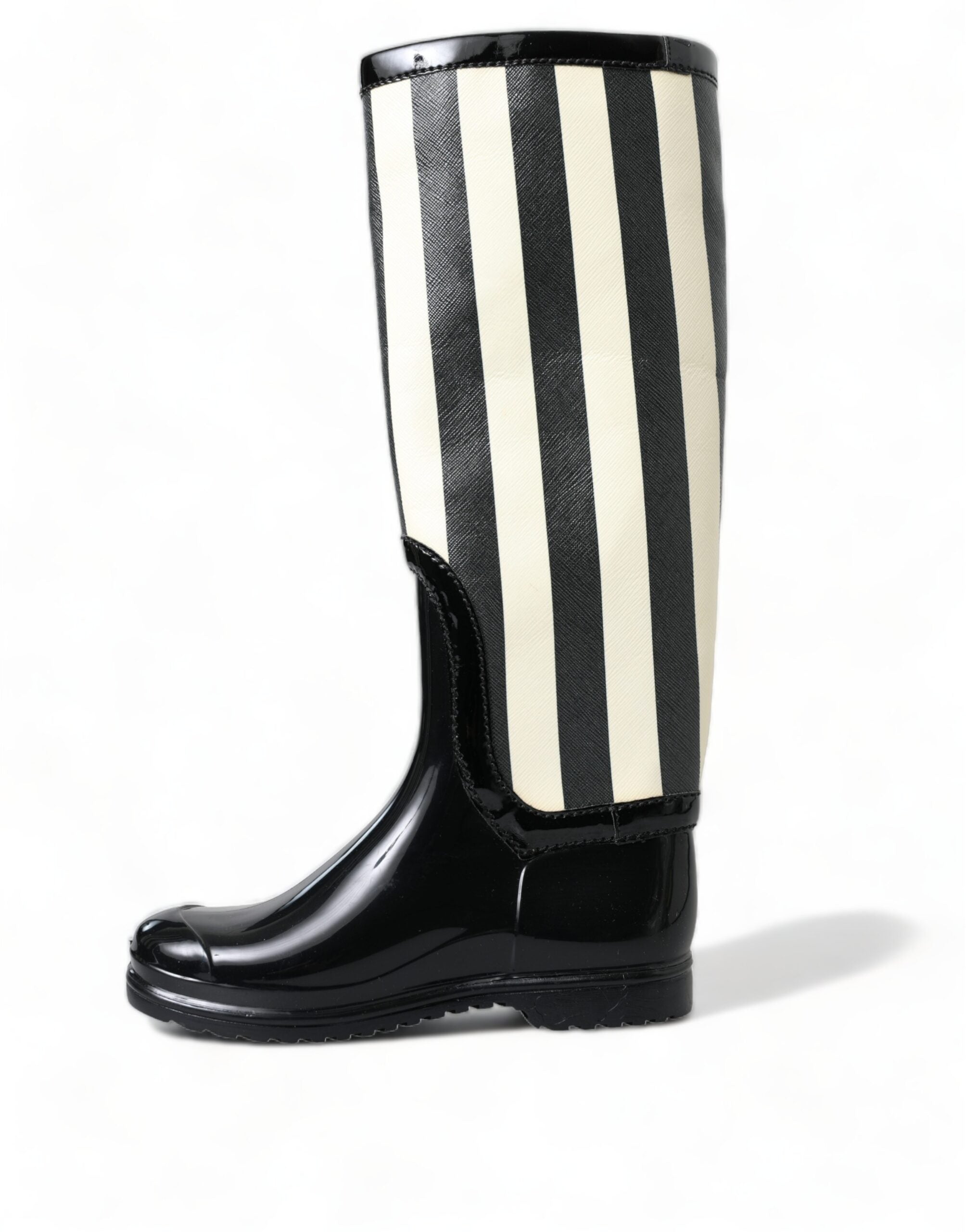 Dolce & Gabbana Black and White Striped Knee High Women's Boots