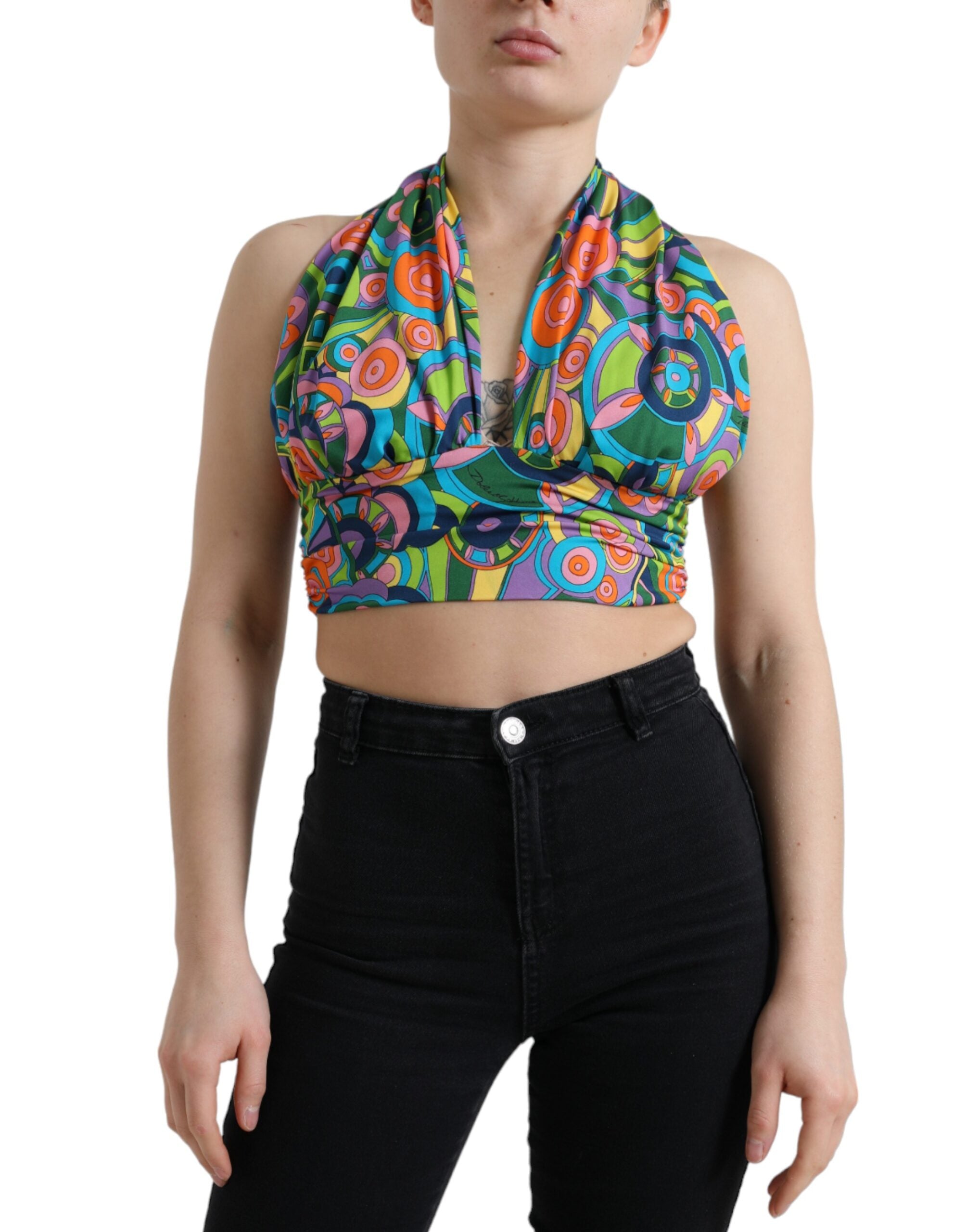 Dolce & Gabbana Elegant Silk Blend Halter Cropped Women's Top