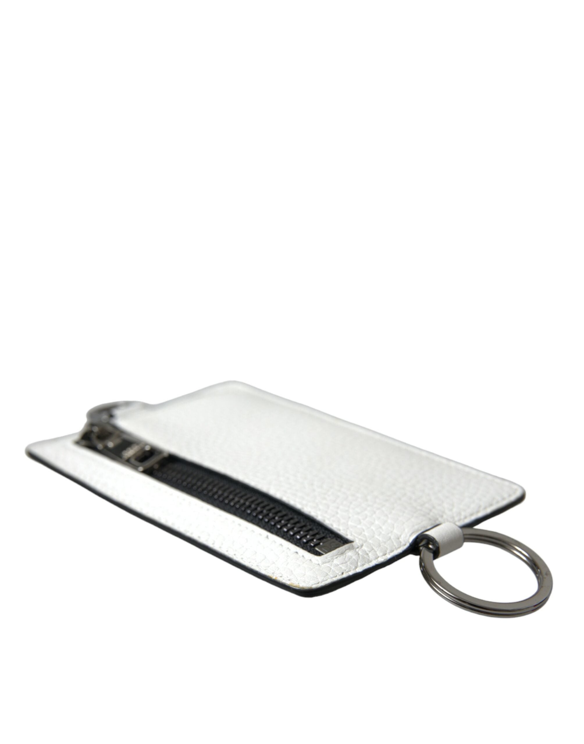 Dolce & Gabbana White Calf Leather Lanyard Logo Card Holder Men's Wallet