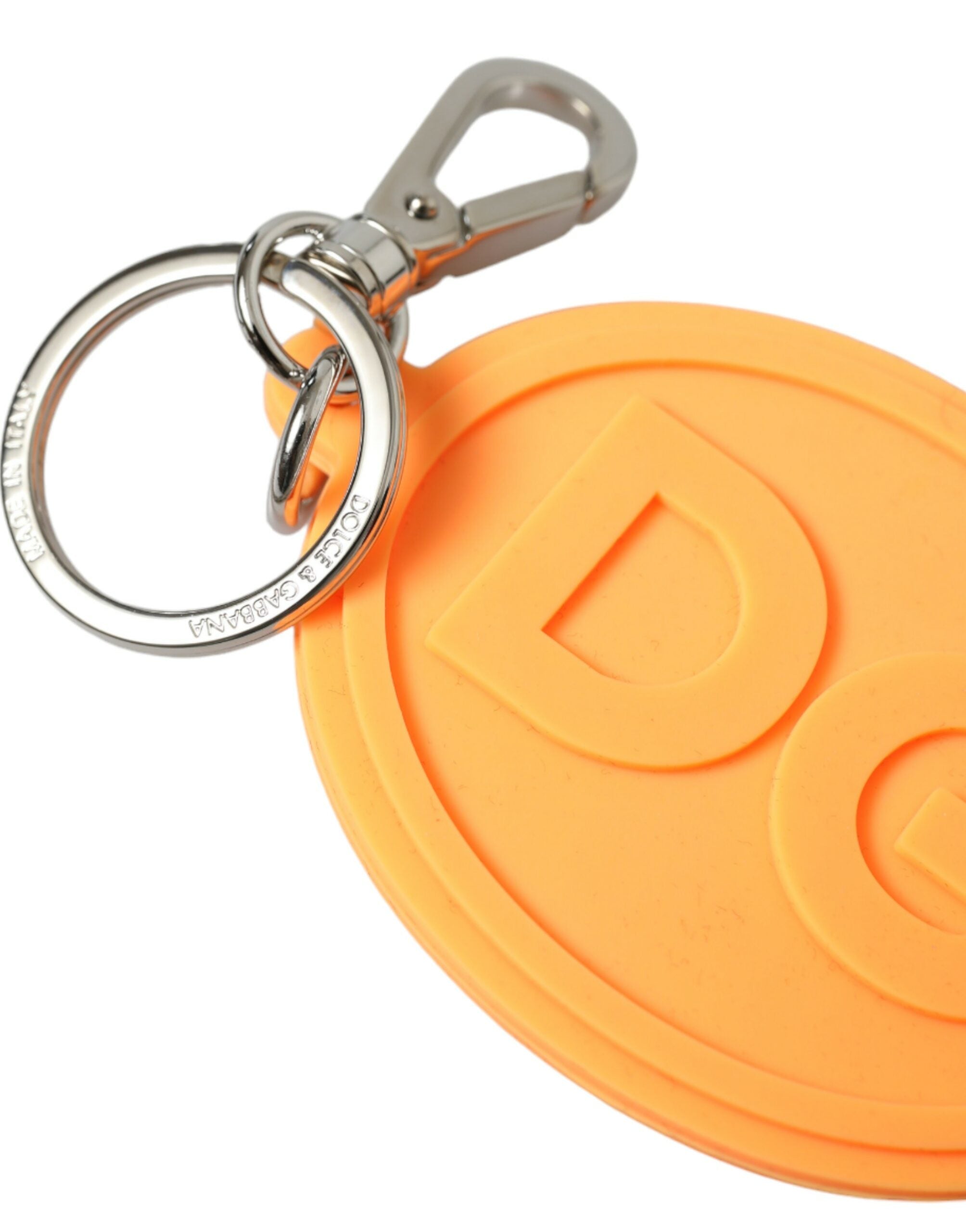 Dolce & Gabbana Elegant Orange Charm Keyring with Silver Women's Detail