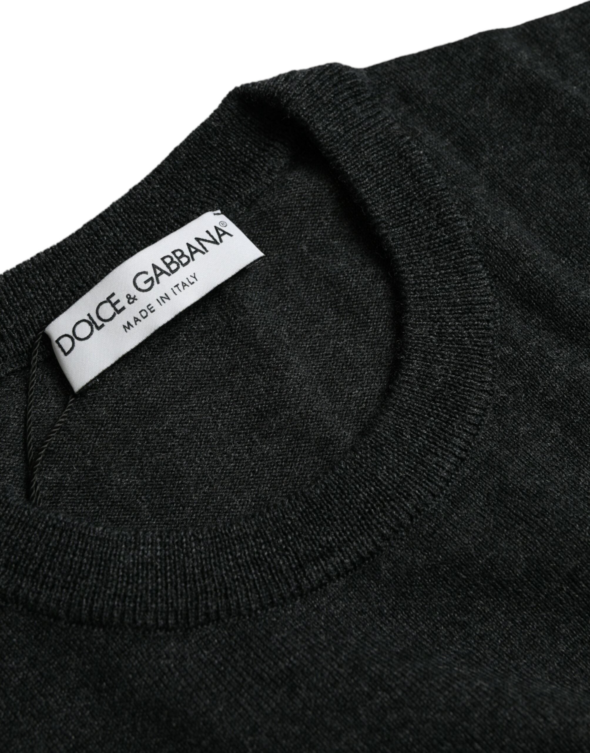 Dolce & Gabbana Dark Gray Wool Crew Neck Pullover Men's Sweater