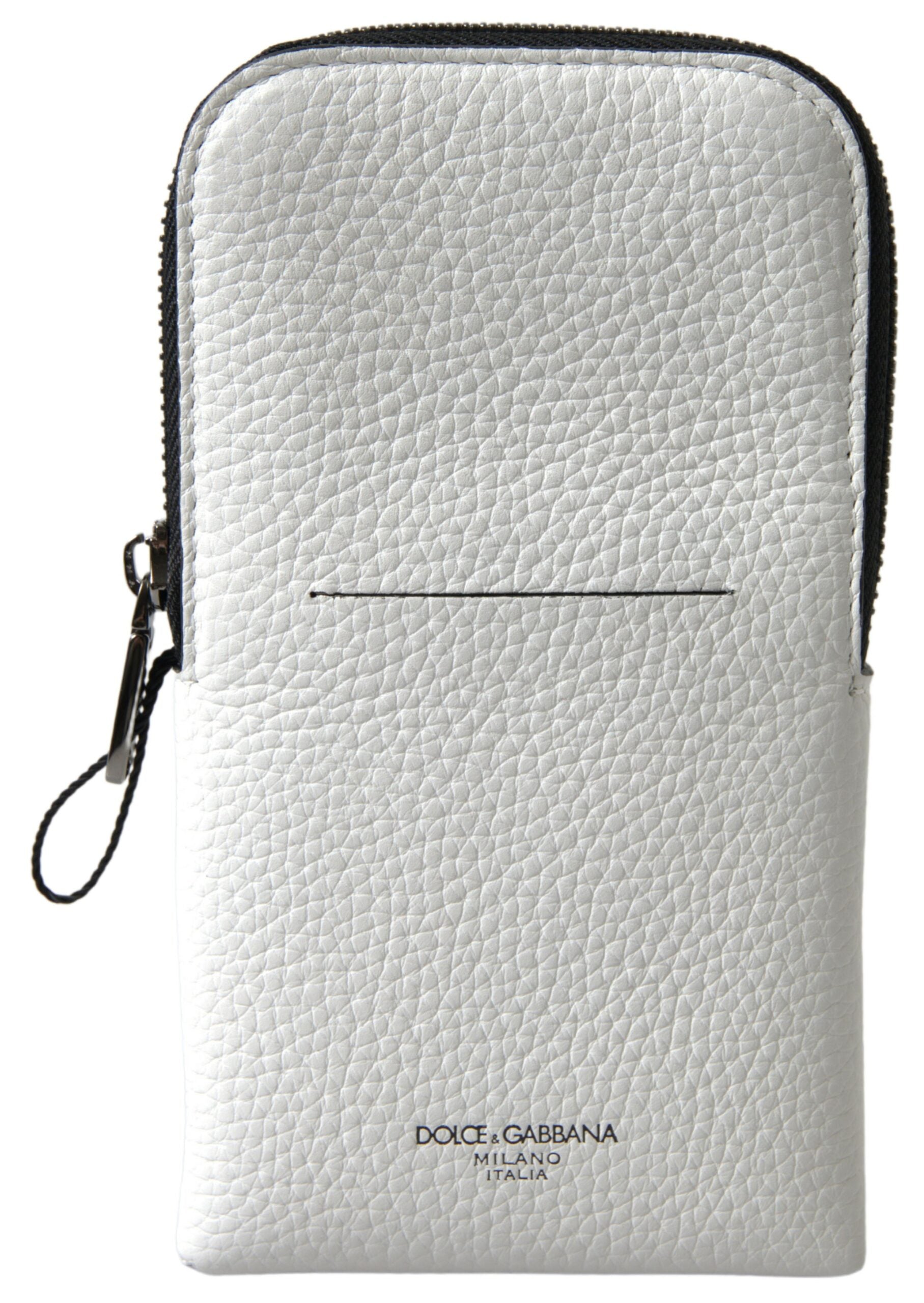 Dolce & Gabbana Elegant White Leather Phone Crossbody Men's Bag