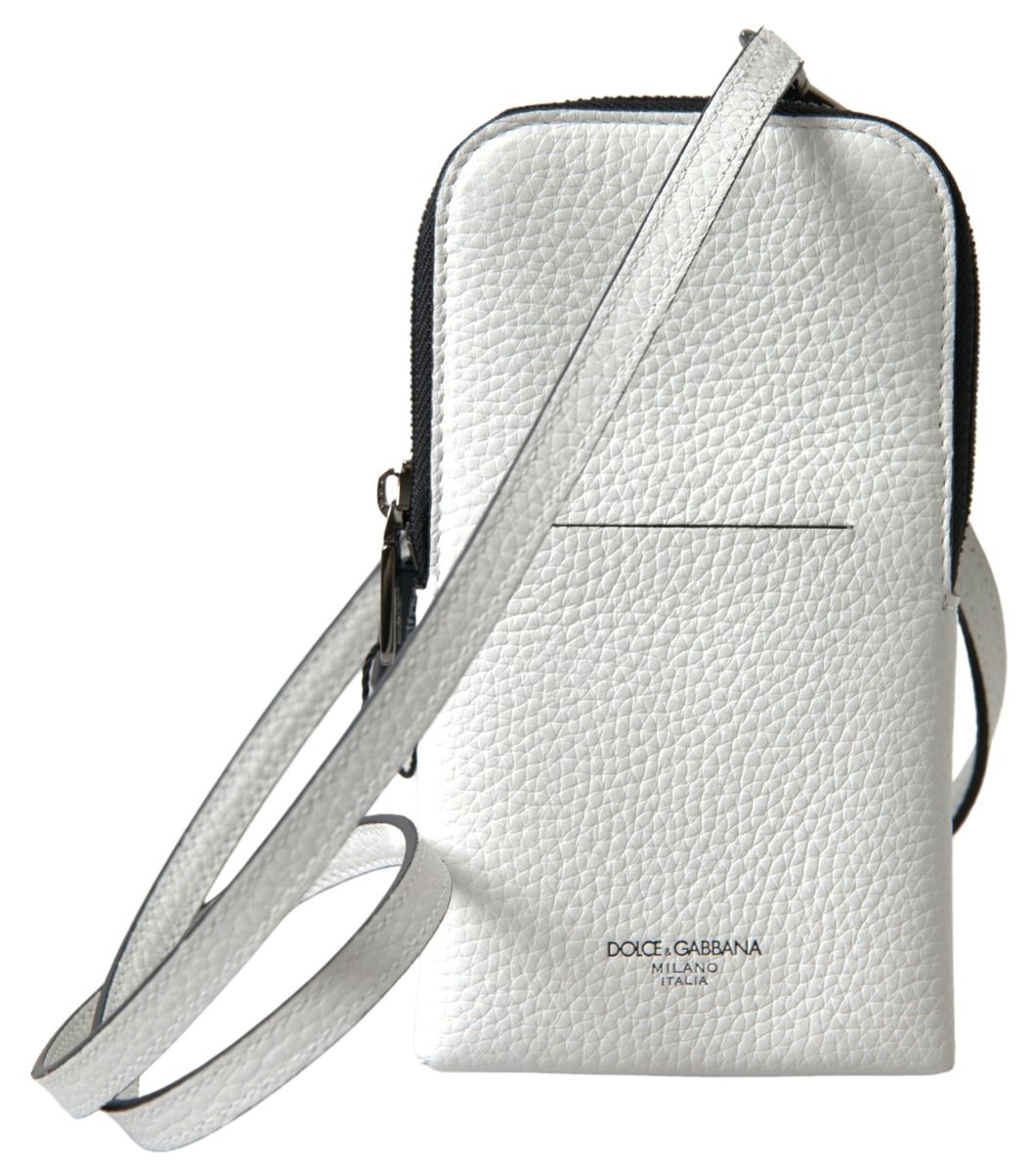 Dolce & Gabbana Elegant White Leather Phone Crossbody Men's Bag