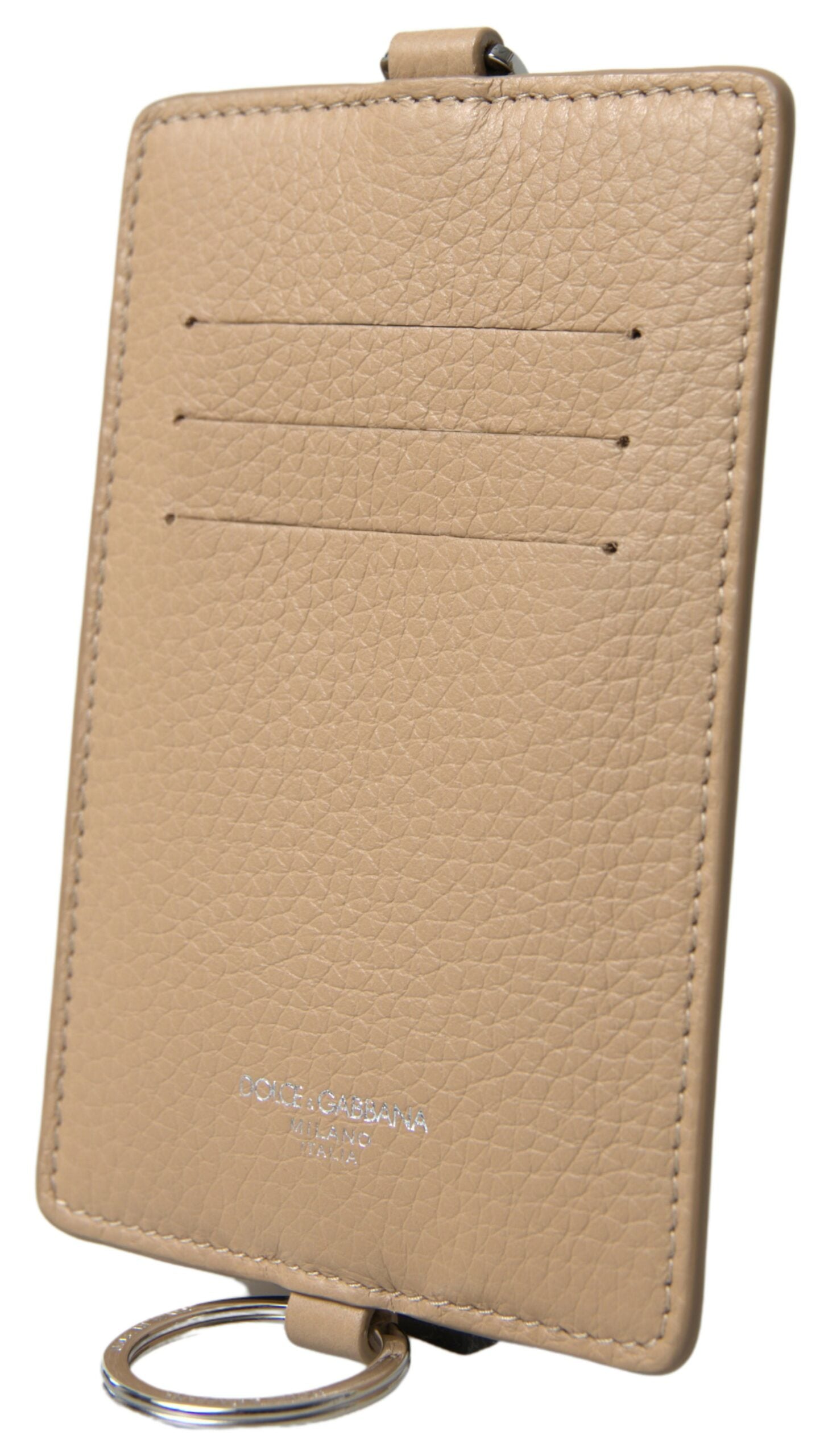 Dolce & Gabbana Elegant Beige Leather Cardholder Men's Wallet