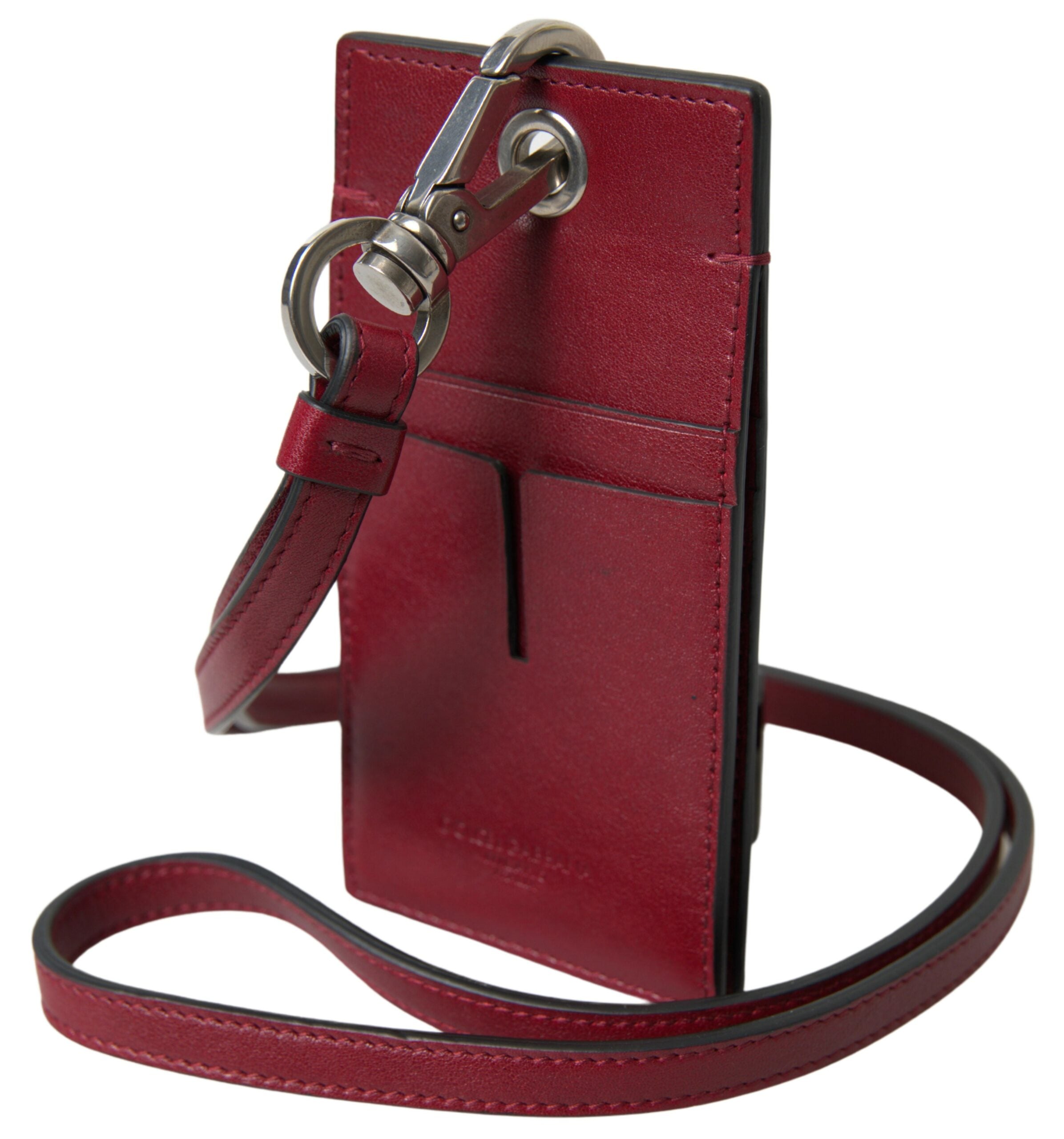 Dolce & Gabbana Elegant Red Leather Cardholder with Men's Lanyard