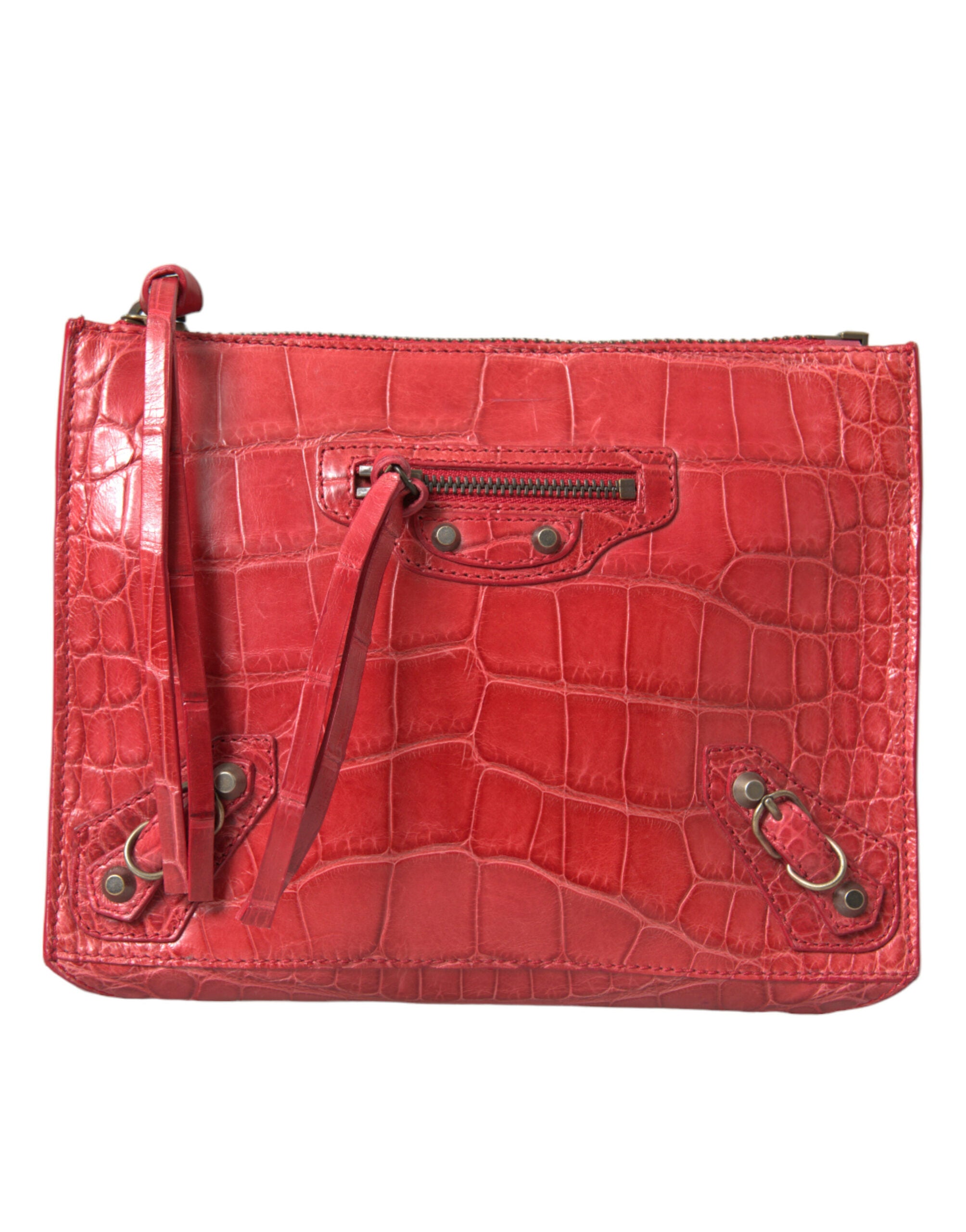 Balenciaga Exotic Red Alligator Leather Women's Clutch