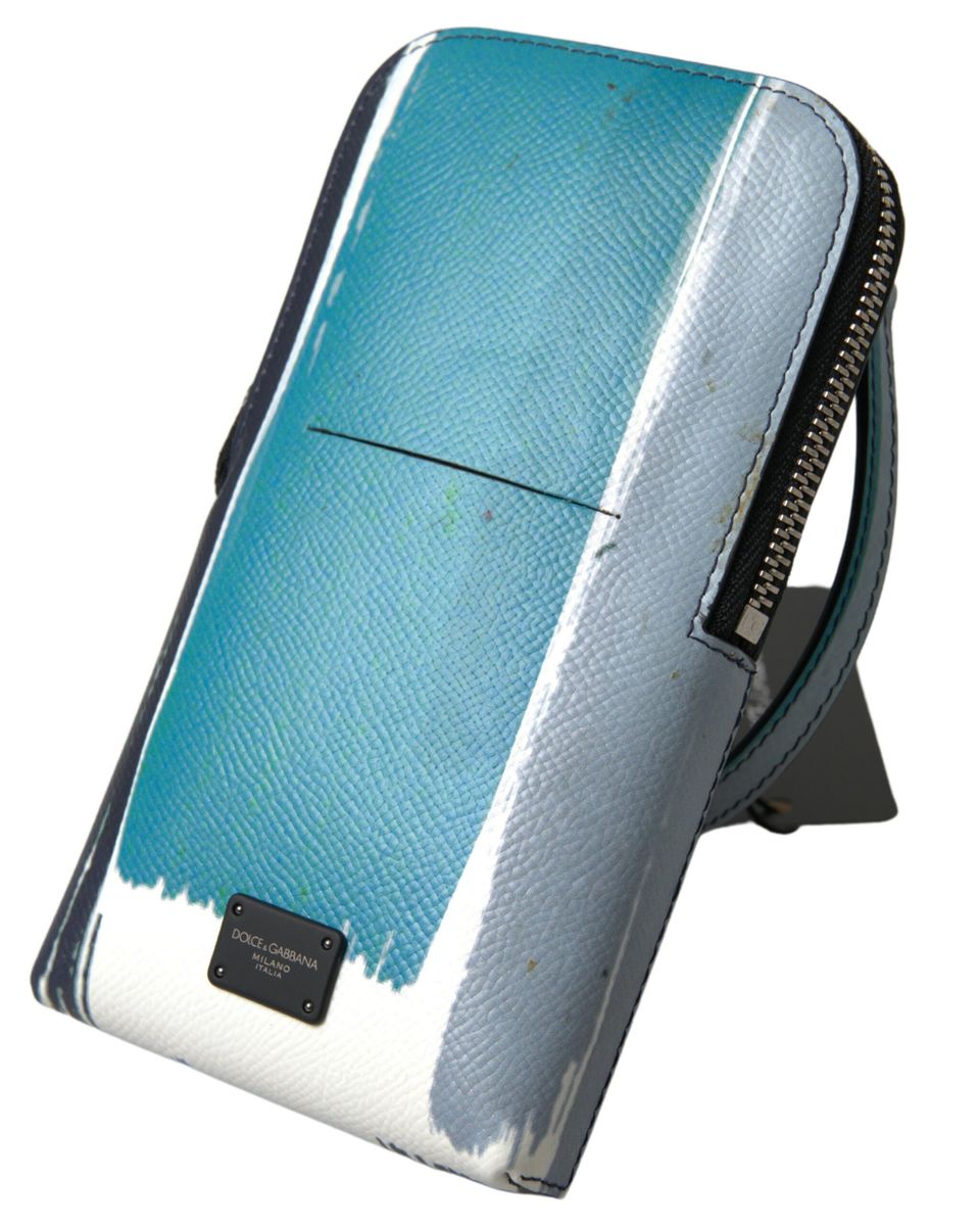 Dolce & Gabbana Elegant Leather Crossbody Phone Bag in Blue & Men's White