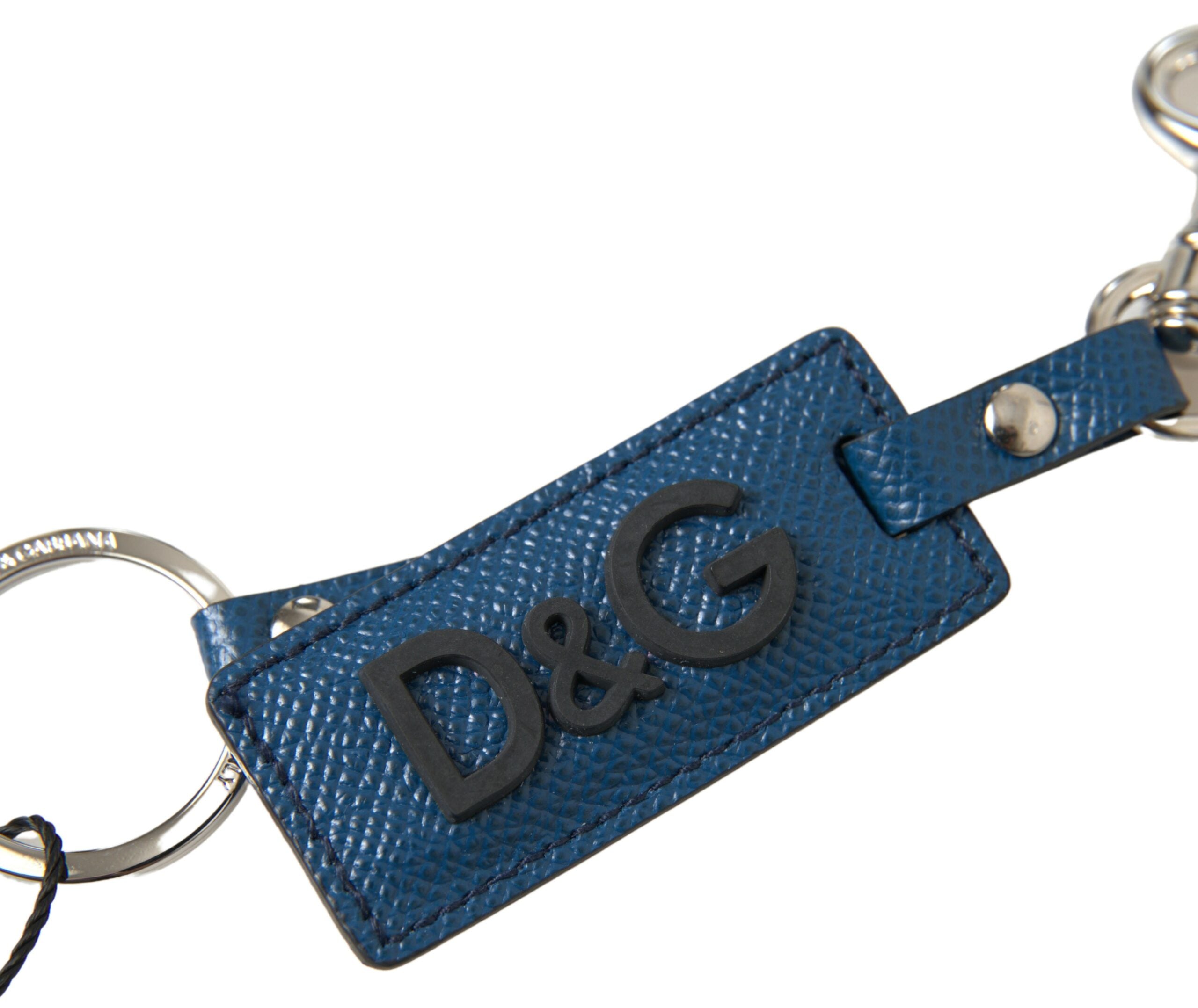 Dolce & Gabbana Elegant Blue Leather Keychain with Silver Women's Accents