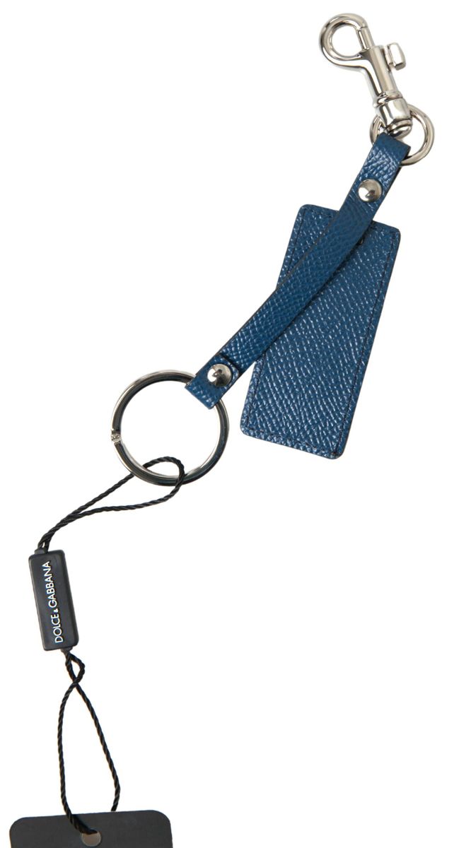 Dolce & Gabbana Elegant Blue Leather Keychain with Silver Women's Accents