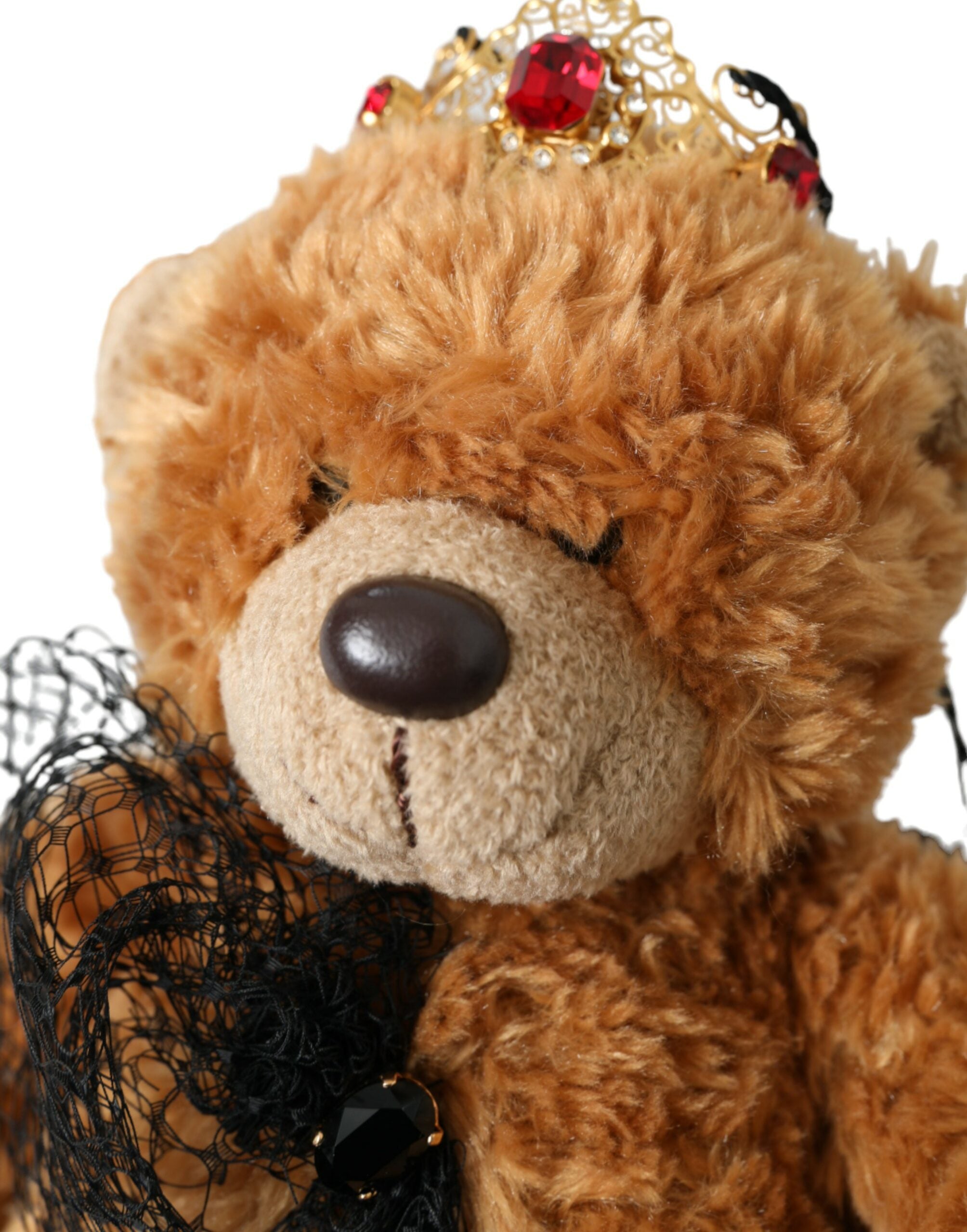 Dolce & Gabbana Brown Teddy Bear Gold Crystal Crown Hair Band Women's Diadem